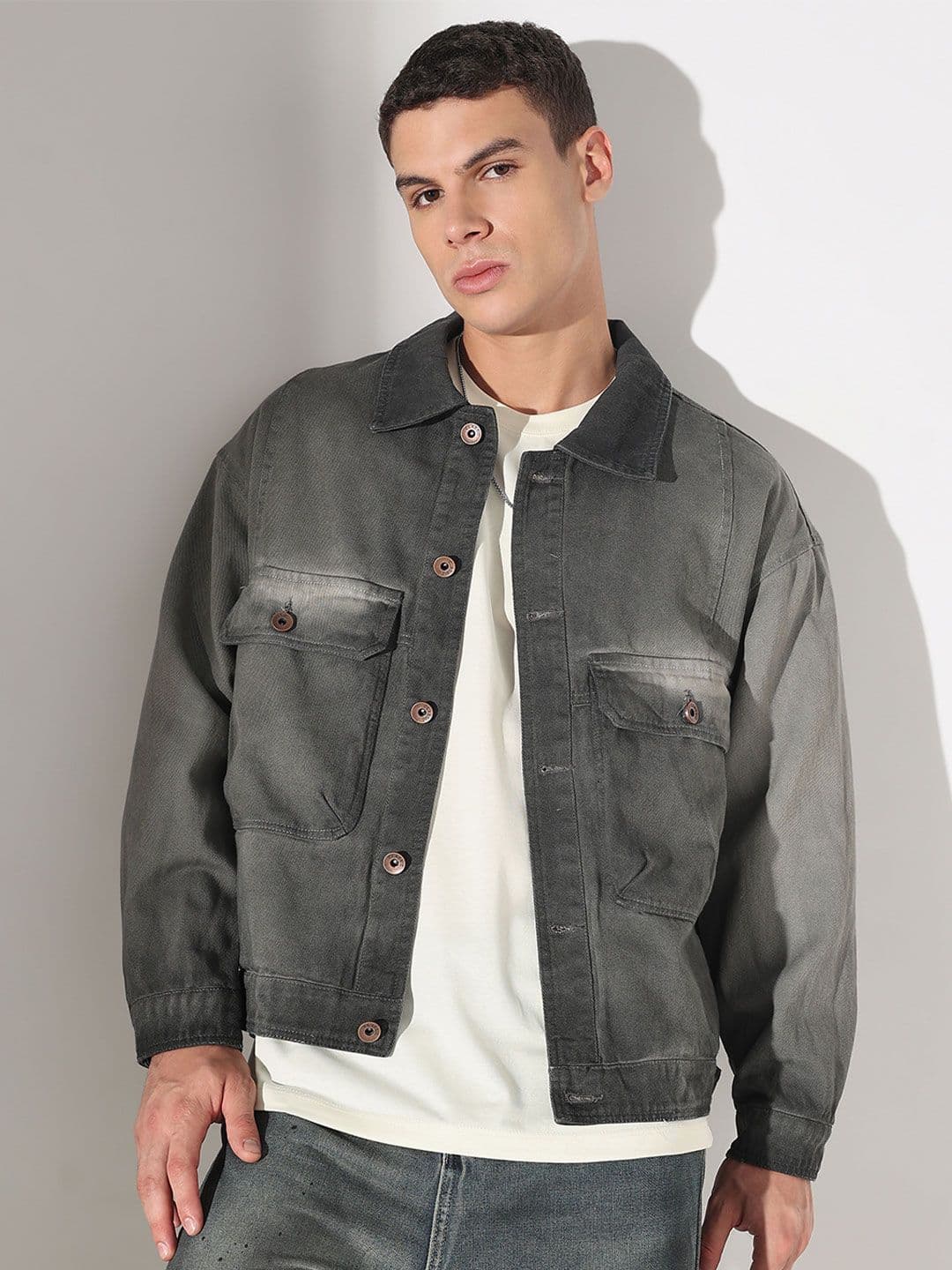 SHOWOFFFF Men Spread Collar Solid Denim Jacket - view 1