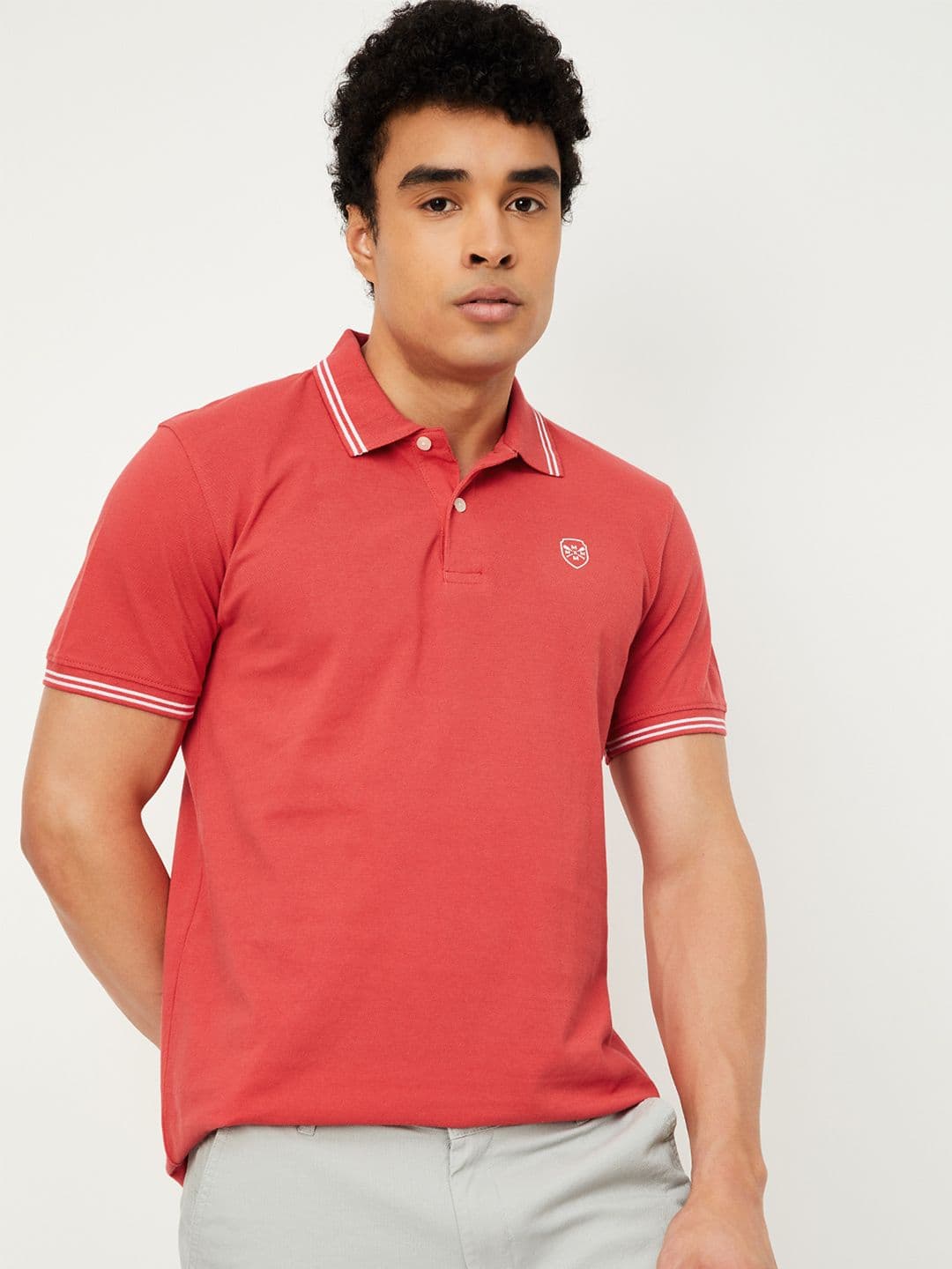 max Men Coral Red Polo Collar T-shirt - view 1
