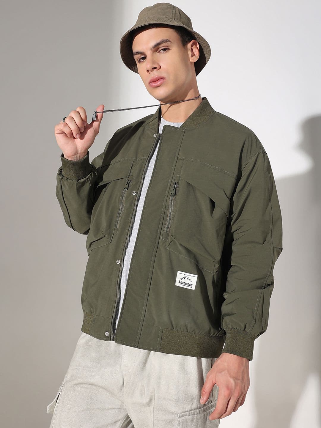 SHOWOFFFF Men Stand Collar Solid Windcheater Bomber Jacket - view 1