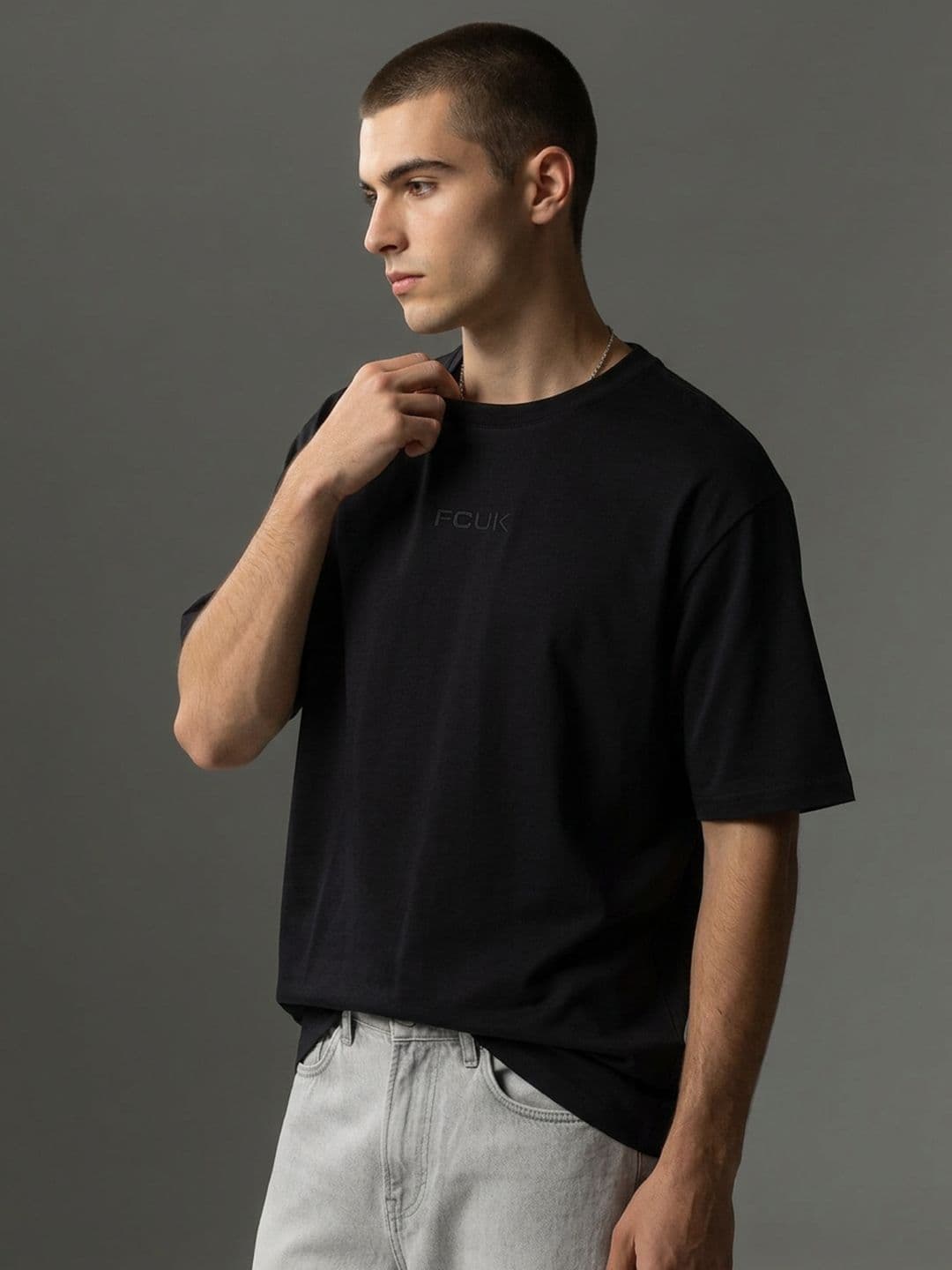 FCUK Oversized Drop Shoulder Sleeves Pure Cotton T-shirt - view 1