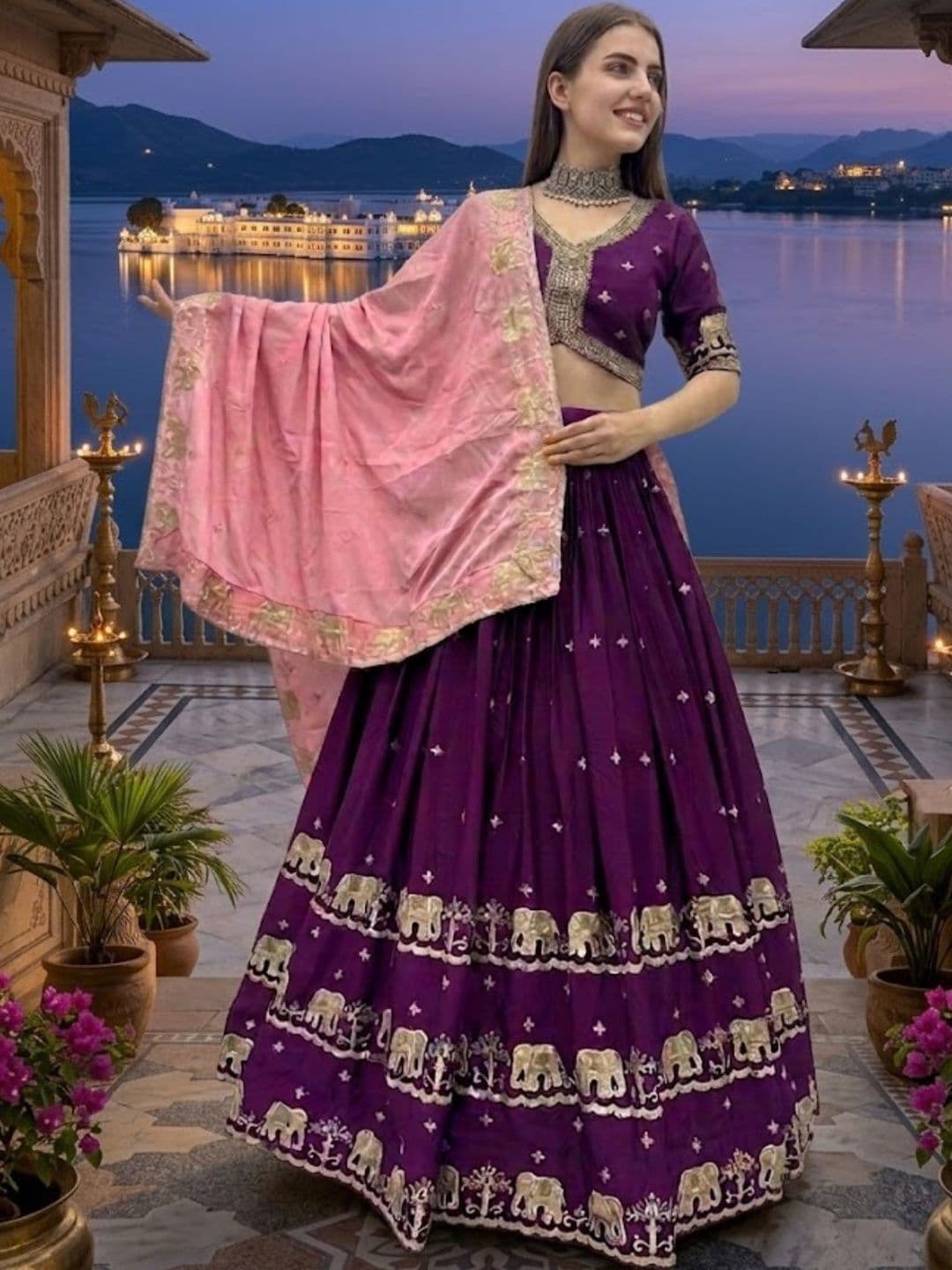 Vetrokart Embroidered Thread Work Semi-Stitched Lehenga & Unstitched Blouse With Dupatta - view 1