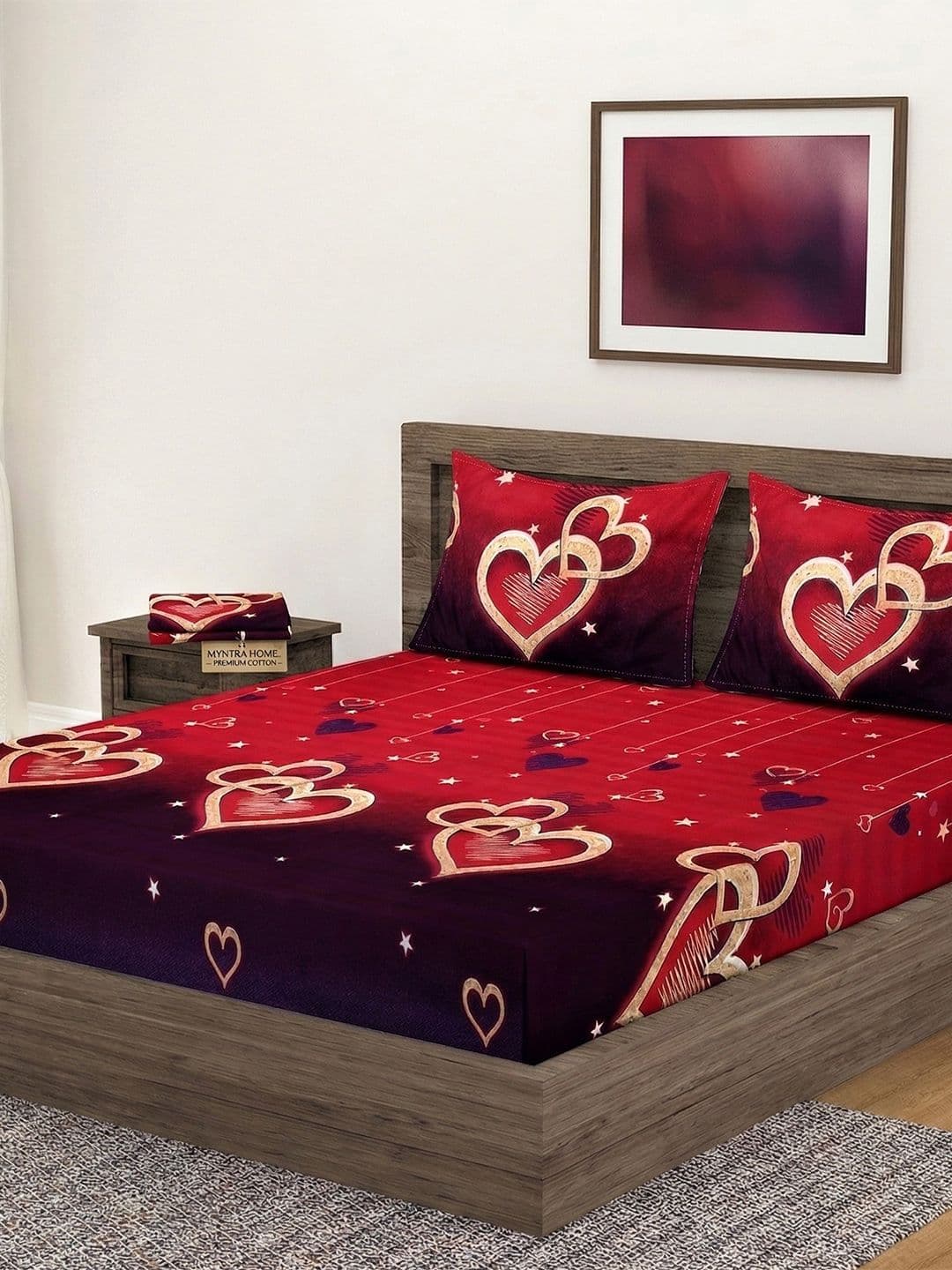 Fashion String Red Conversational 144 TC Bedsheet with 2 Pillow Covers - view 1