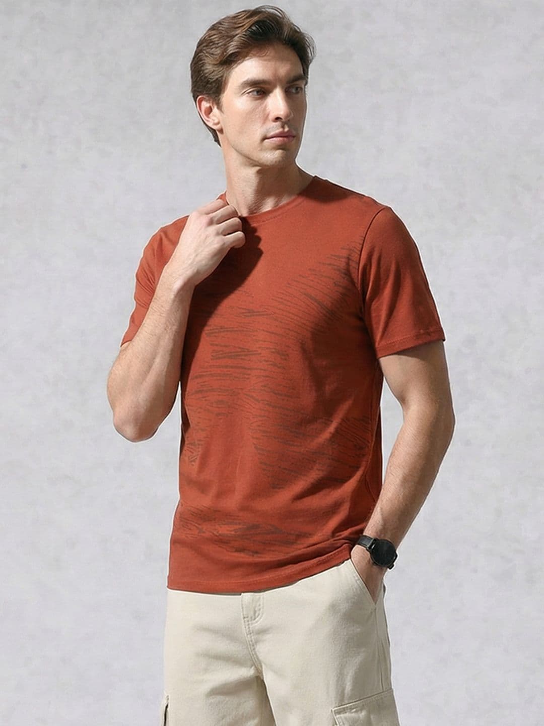 WROGN Brand Logo Printed Pure Cotton Slim Fit T-shirt - view 1