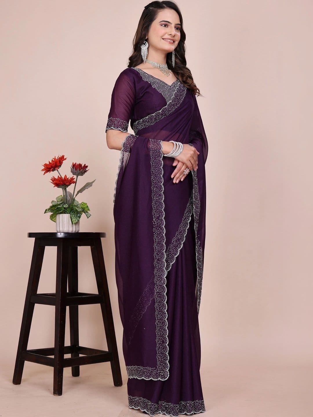 Moda Rapido Embellished Beads and Stones Poly Georgette Designer Saree - view 1