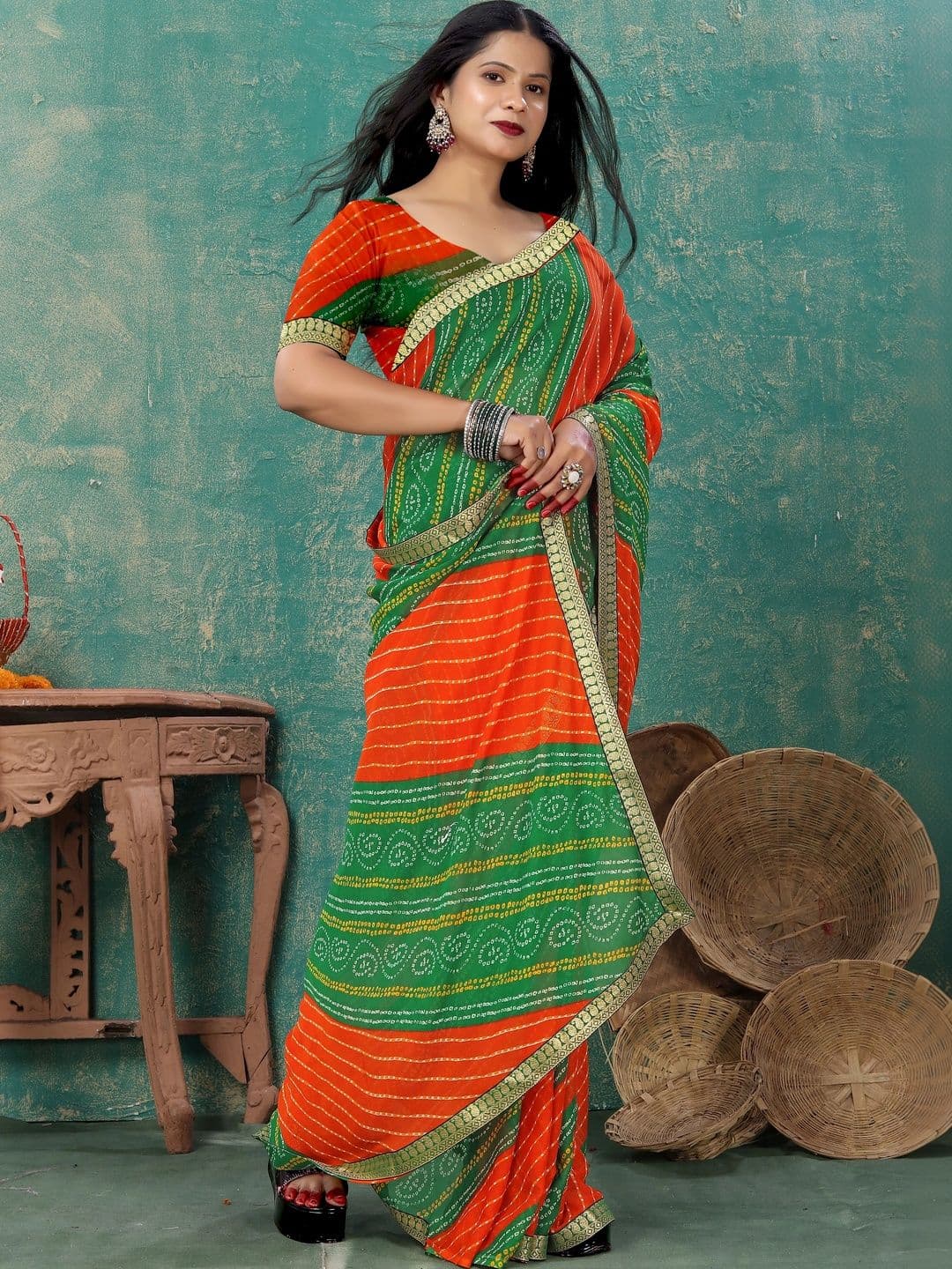 KANURIKAA Bandhani Poly Georgette Bandhani Saree - view 1