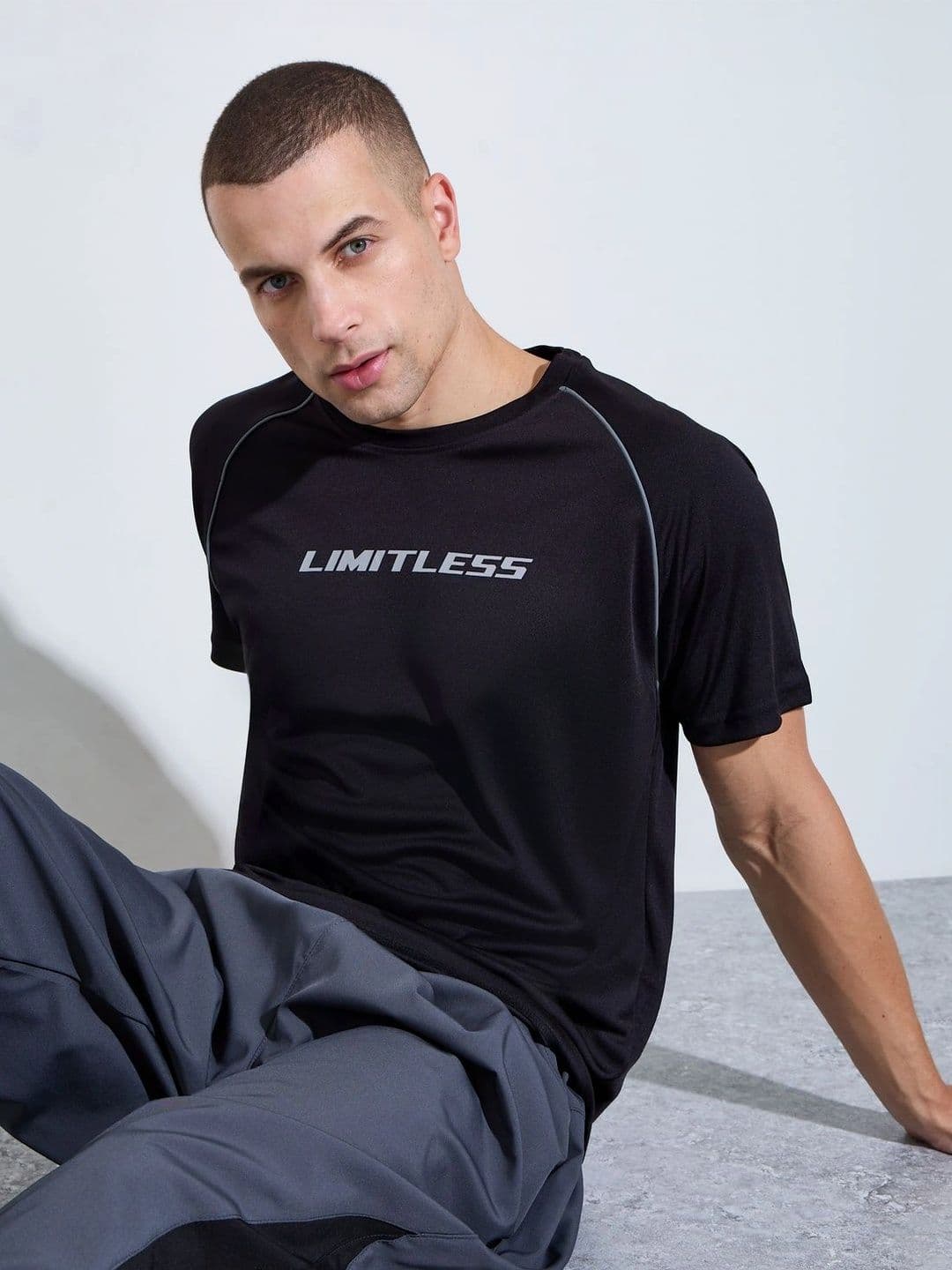 Styli Men Black Typographic Crew-Neck Short Sleeves Regular-Fit Synthetic T-Shirt - view 1