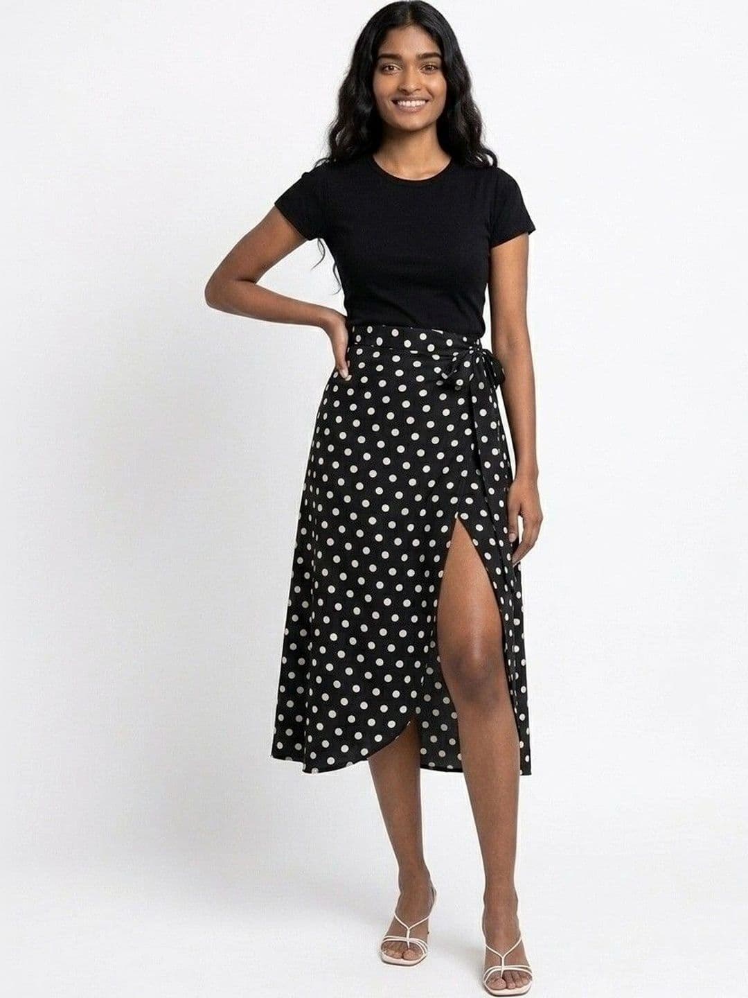 BODYFIGURE Women Crepe Geometric Front Slit Midi Wrap Skirt - view 1