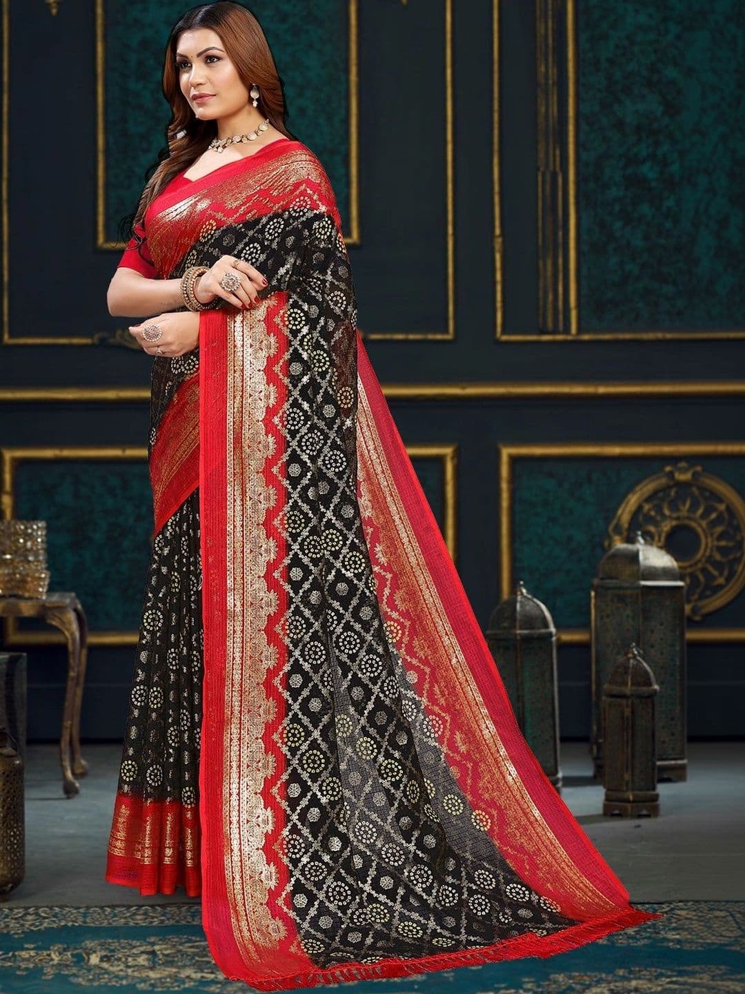 KANURIKAA Bandhani Zari Supernet Bandhani Saree - view 1