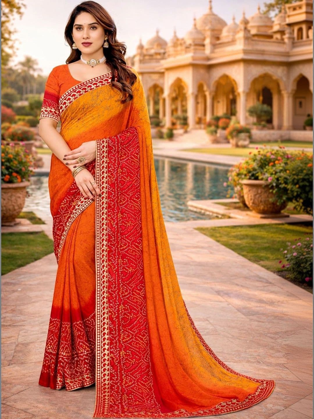 KANURIKAA Bandhani Zari Poly Georgette Bandhani Saree - view 1