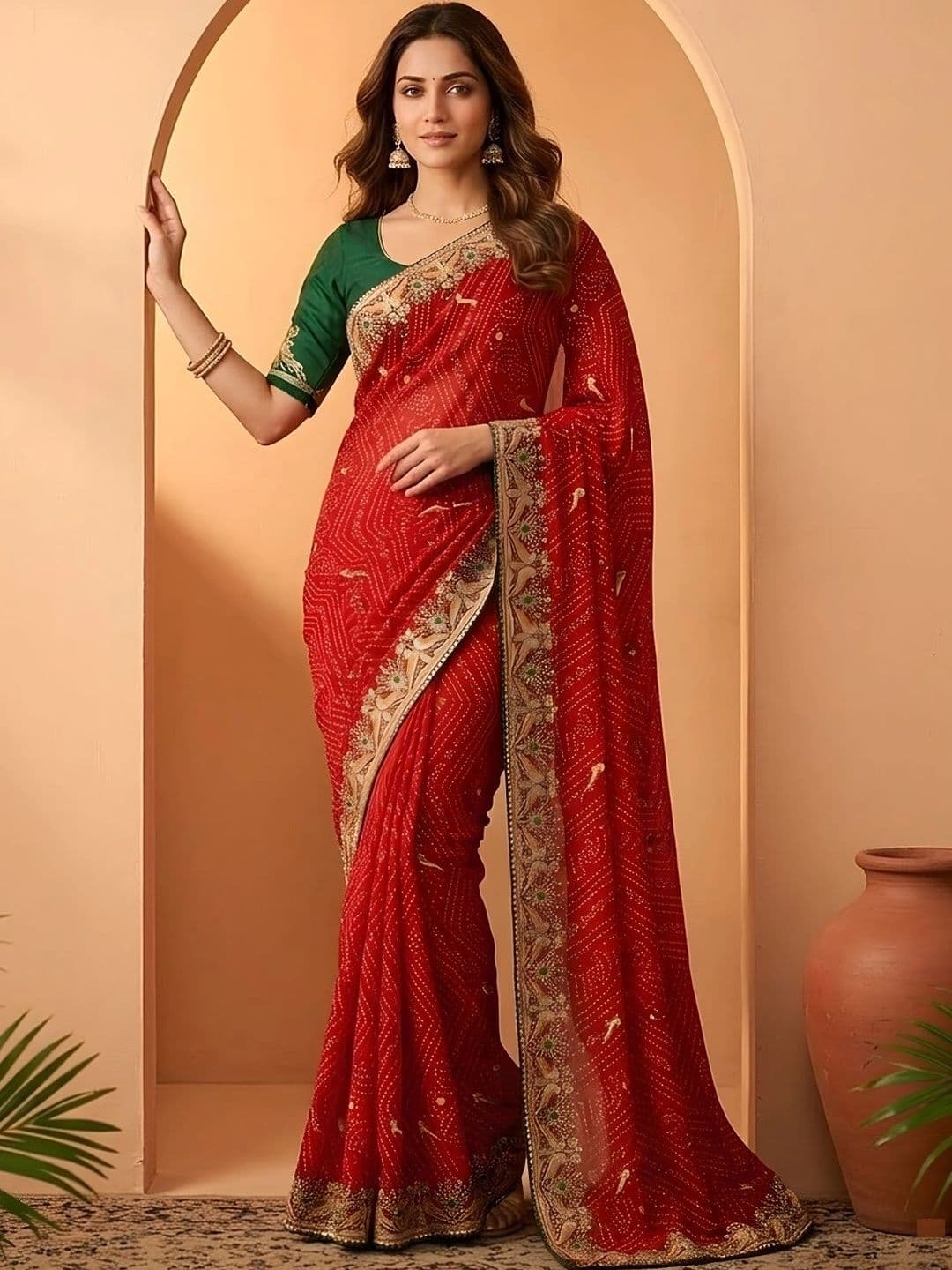 Sangria Woven Design Embroidered Pure Georgette Heavy Work Bandhani Saree - view 1