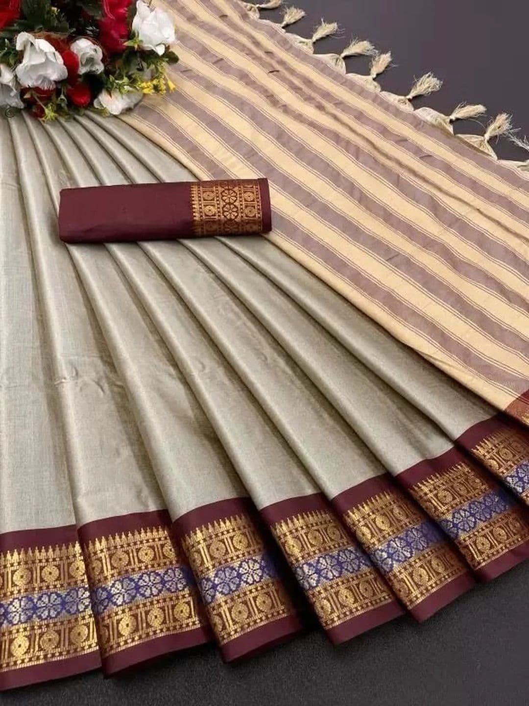 Vibhagyaa Ethnic Motifs Zari Art Silk Designer Kanjeevaram Saree - view 1