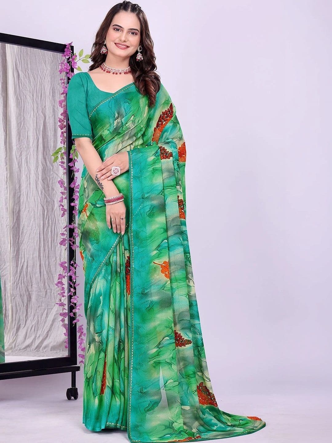 KANURIKAA Women Poly Georgette Bandhani Saree with Blouse Piece - view 1