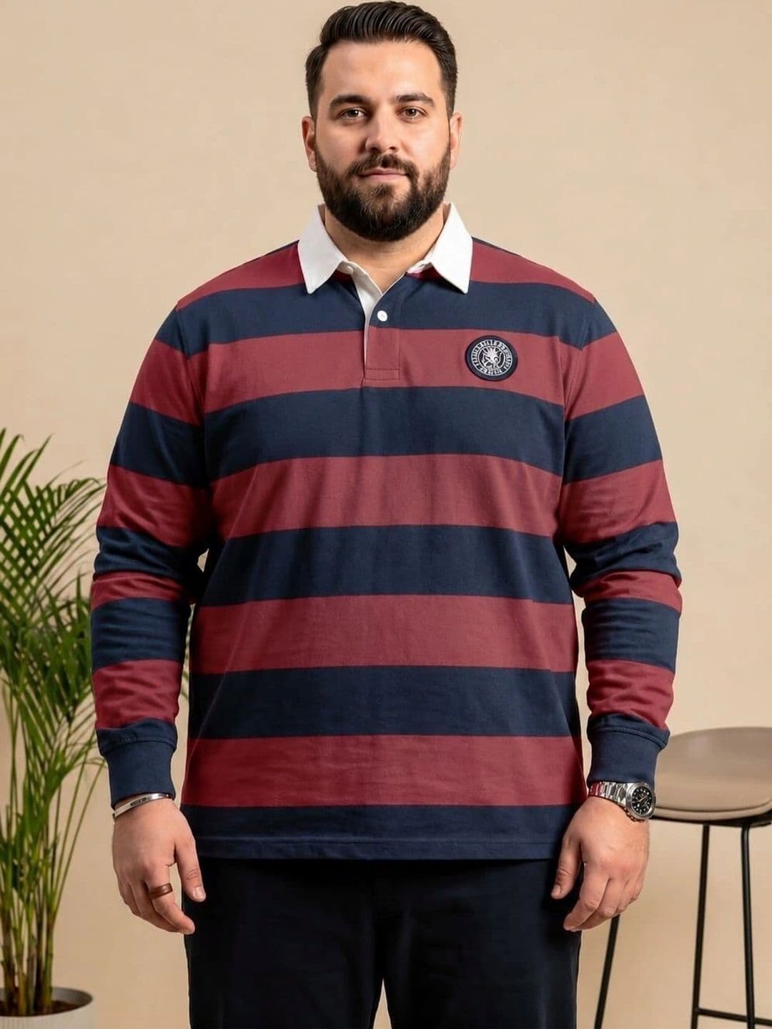 AUSTIVO Men Striped Polo Collar Pockets T-shirt - view 1