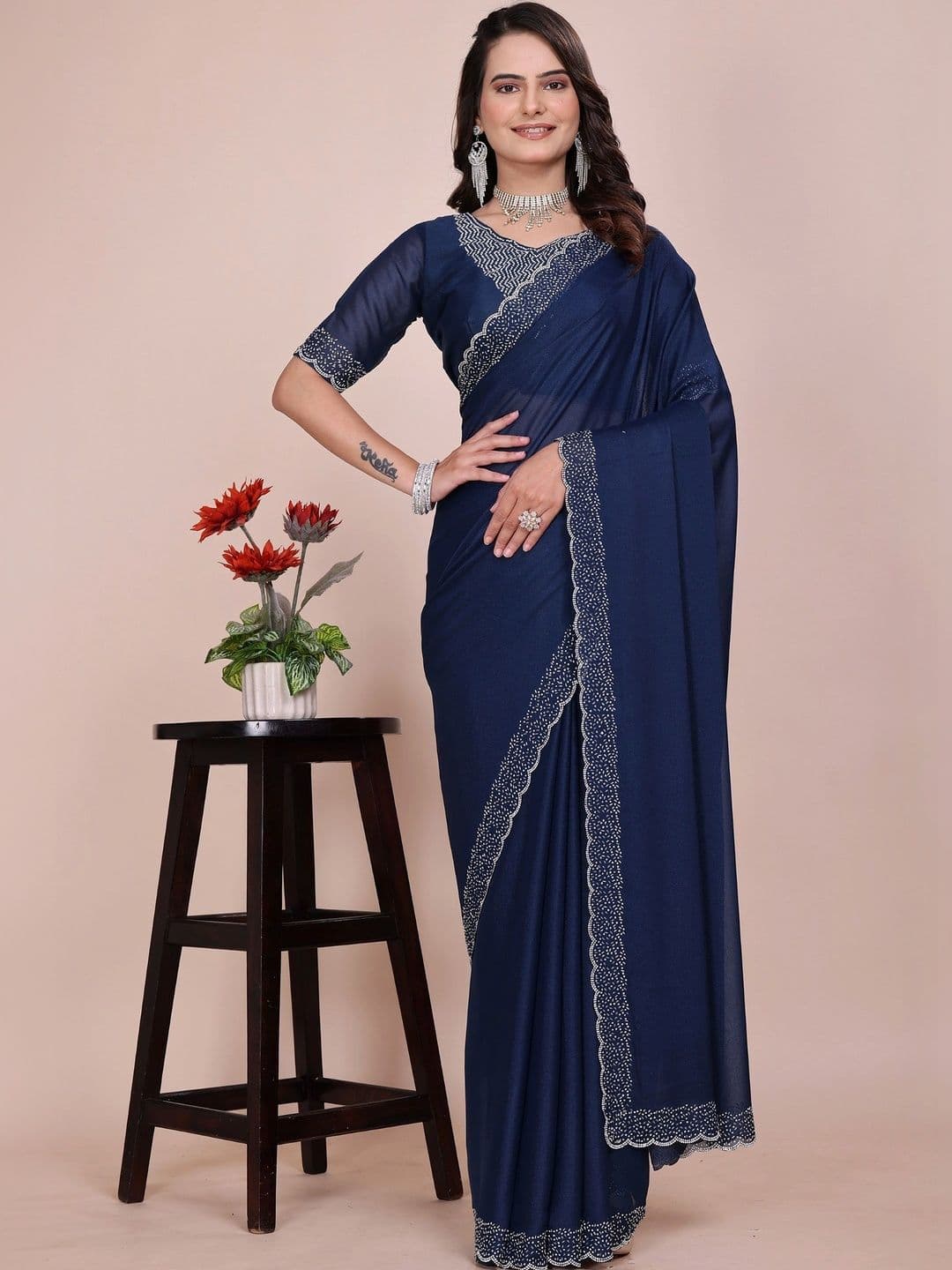 Moda Rapido Embellished Beads and Stones Poly Georgette Designer Saree - view 1