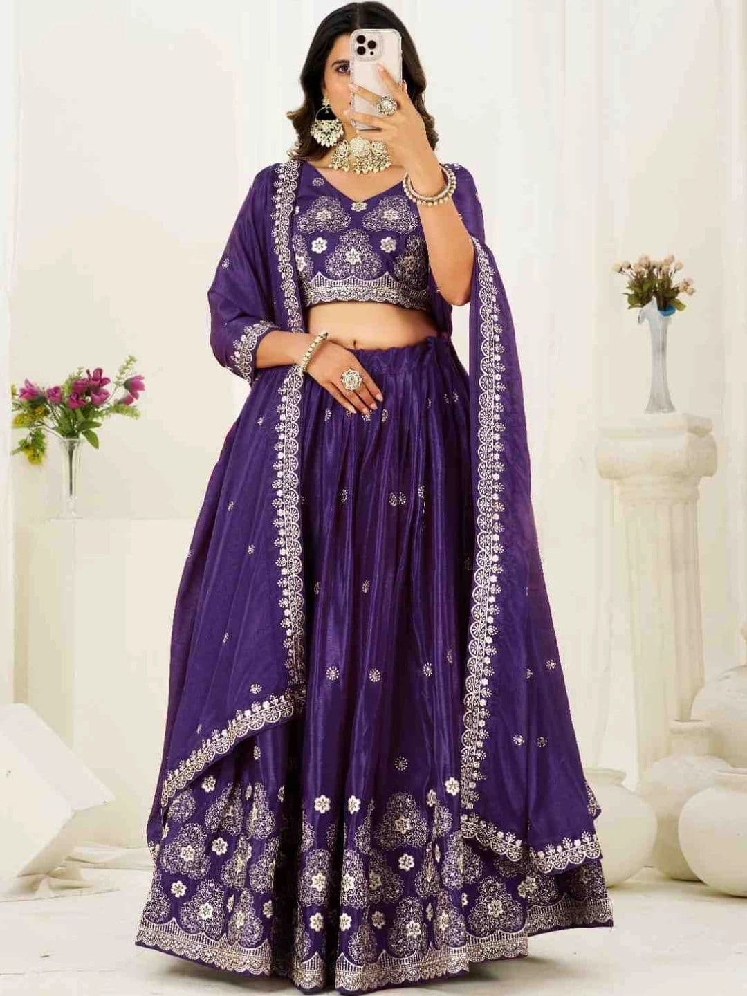 Gk Trendz Embroidered Thread Work Ready to Wear Lehenga & Blouse With Dupatta - view 1