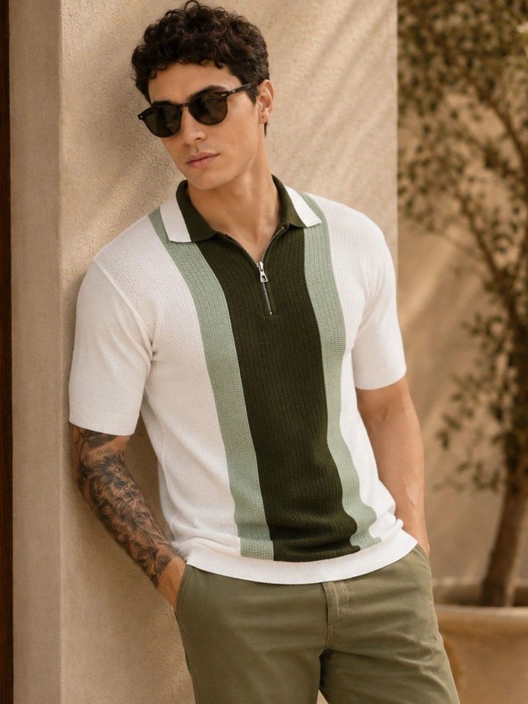 TRICOTE Men Colourblocked Polo Collar T-shirt - view 1