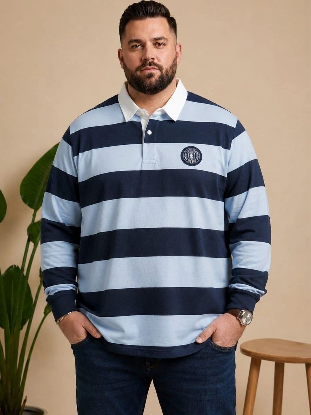 AUSTIVO Men Striped Polo Collar T-shirt - view 1