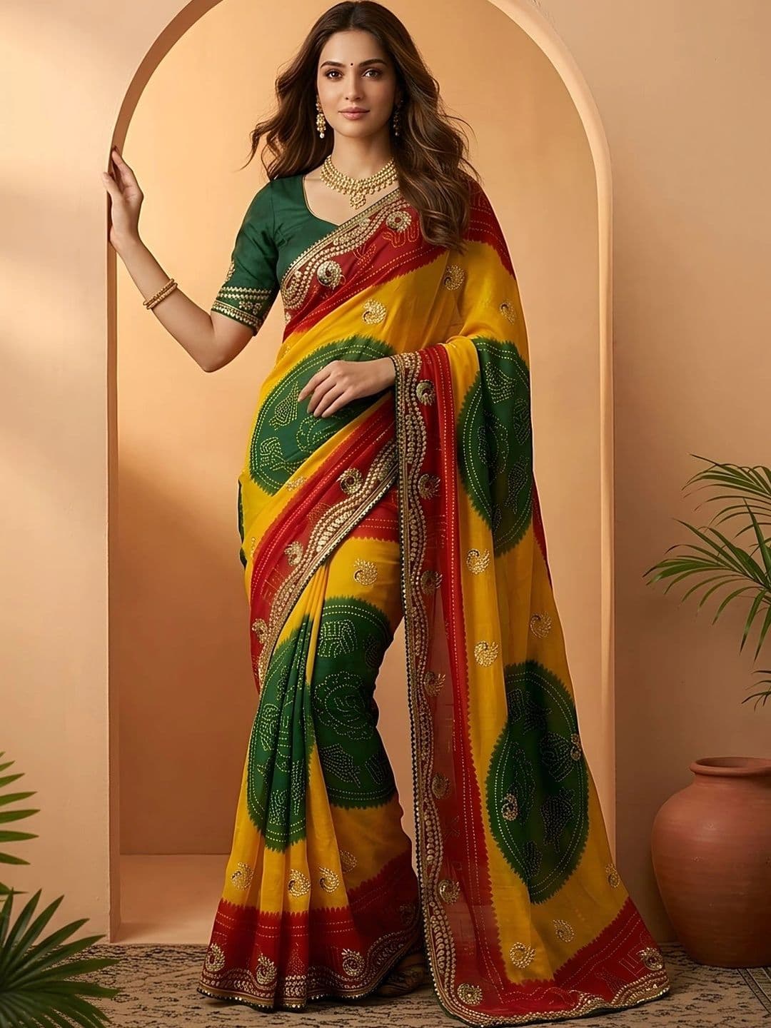 Sangria Bandhani Gotta Patti Pure Georgette Heavy Work Bandhani Saree - view 1