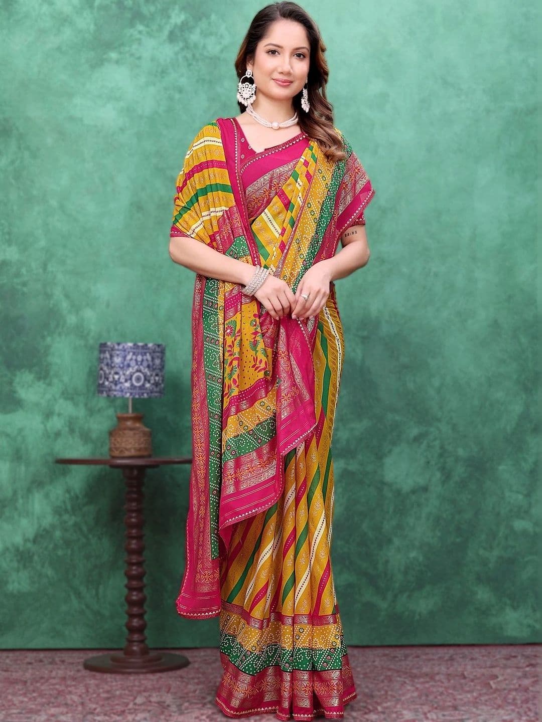 KANURIKAA Bandhani Zari Poly Georgette Leheriya Saree - view 1