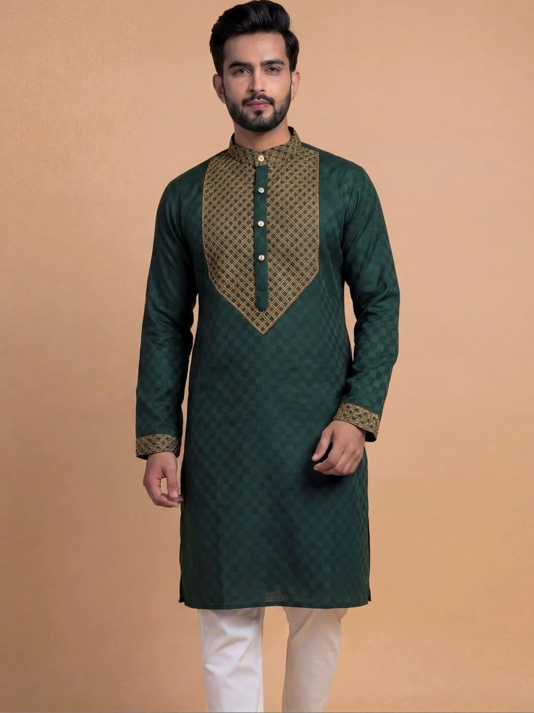Tibra Collection Men Ethnic Motifs Embroidered Thread Work Dobby Kurta - view 1