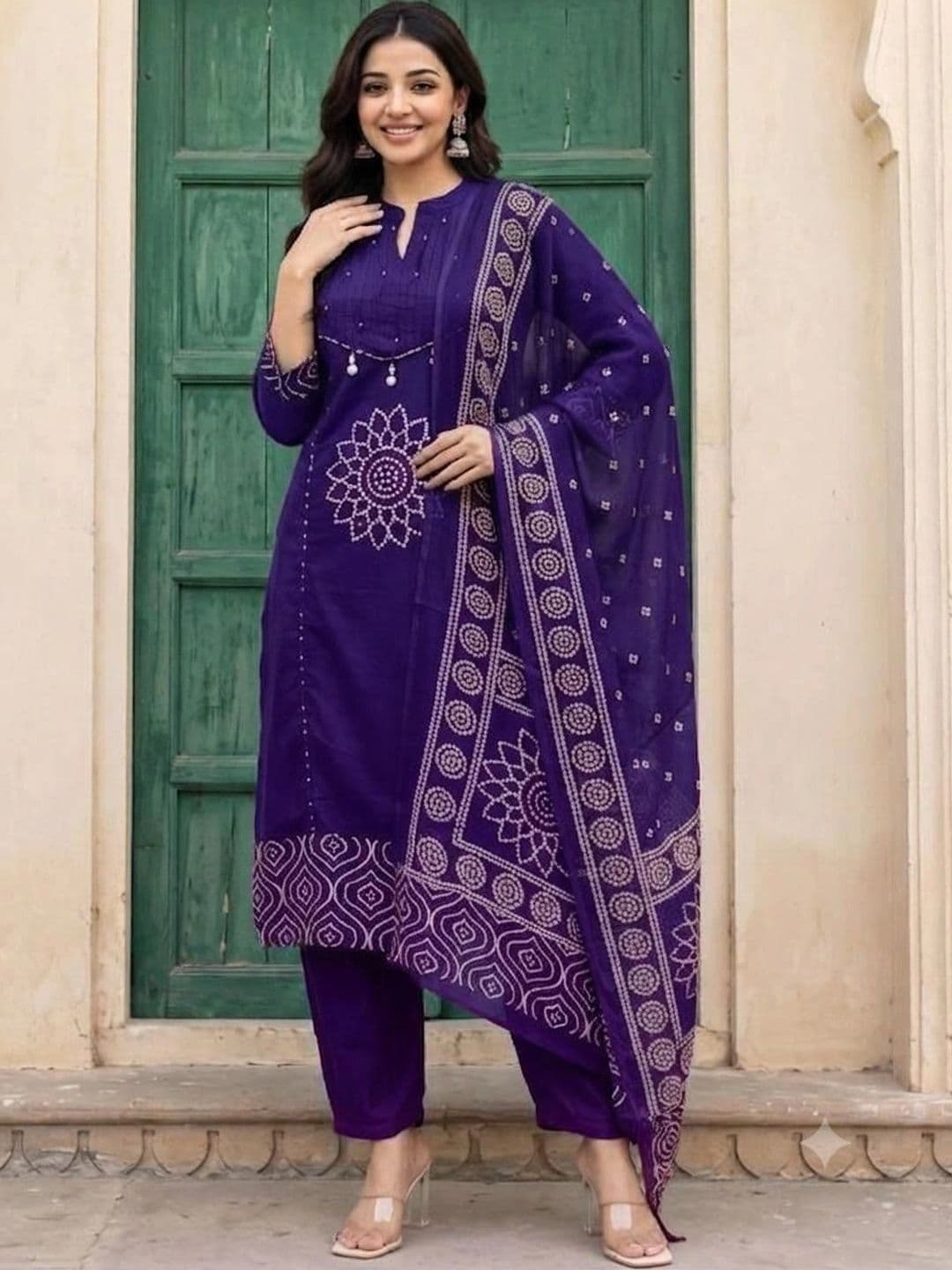 KALINI Women Ethnic Motifs Printed Regular Pure Cotton Kurta with Trousers & With Dupatta - view 1