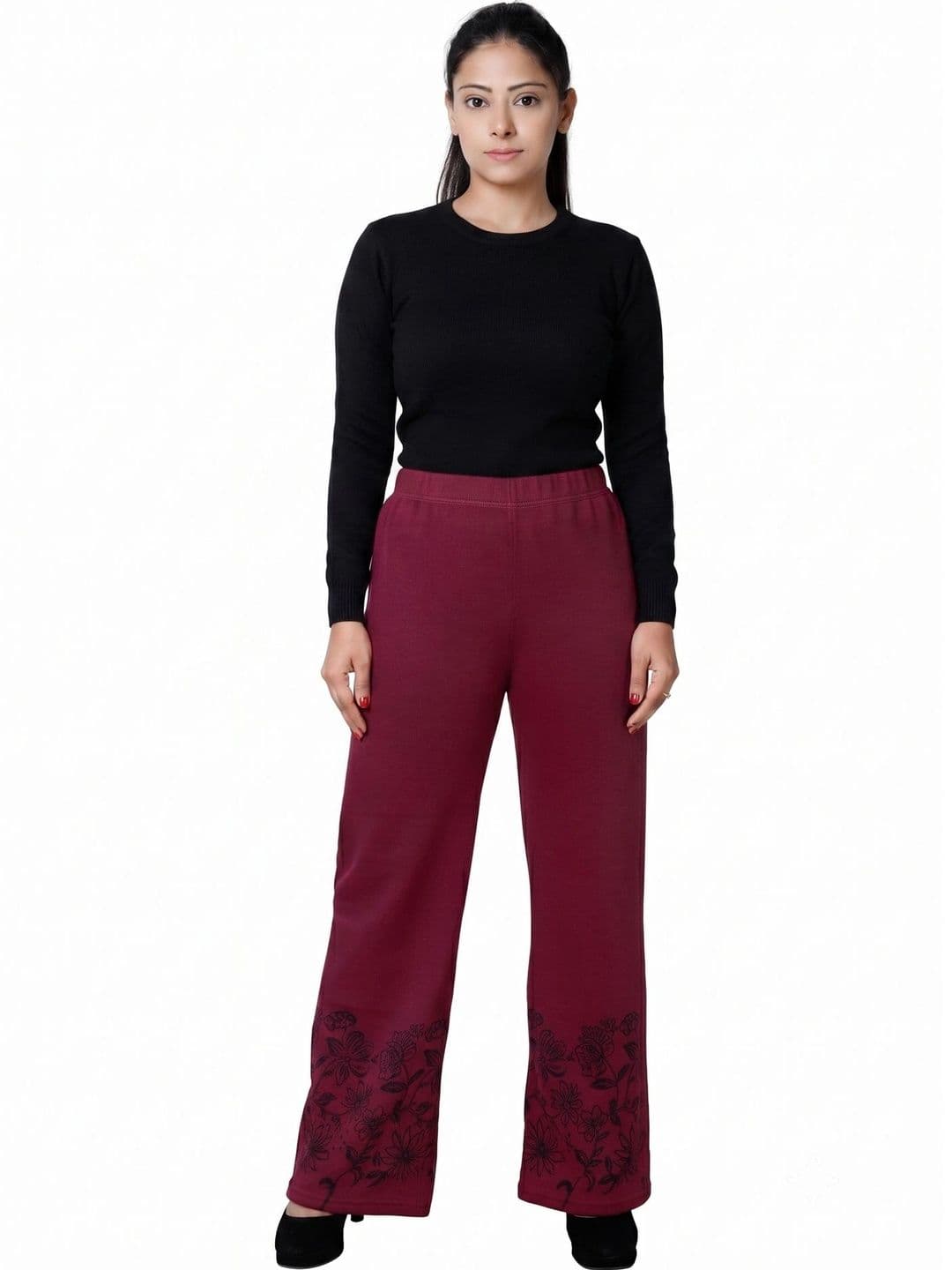 BAESD Women Floral Printed Knitted Ethnic Palazzos - view 1