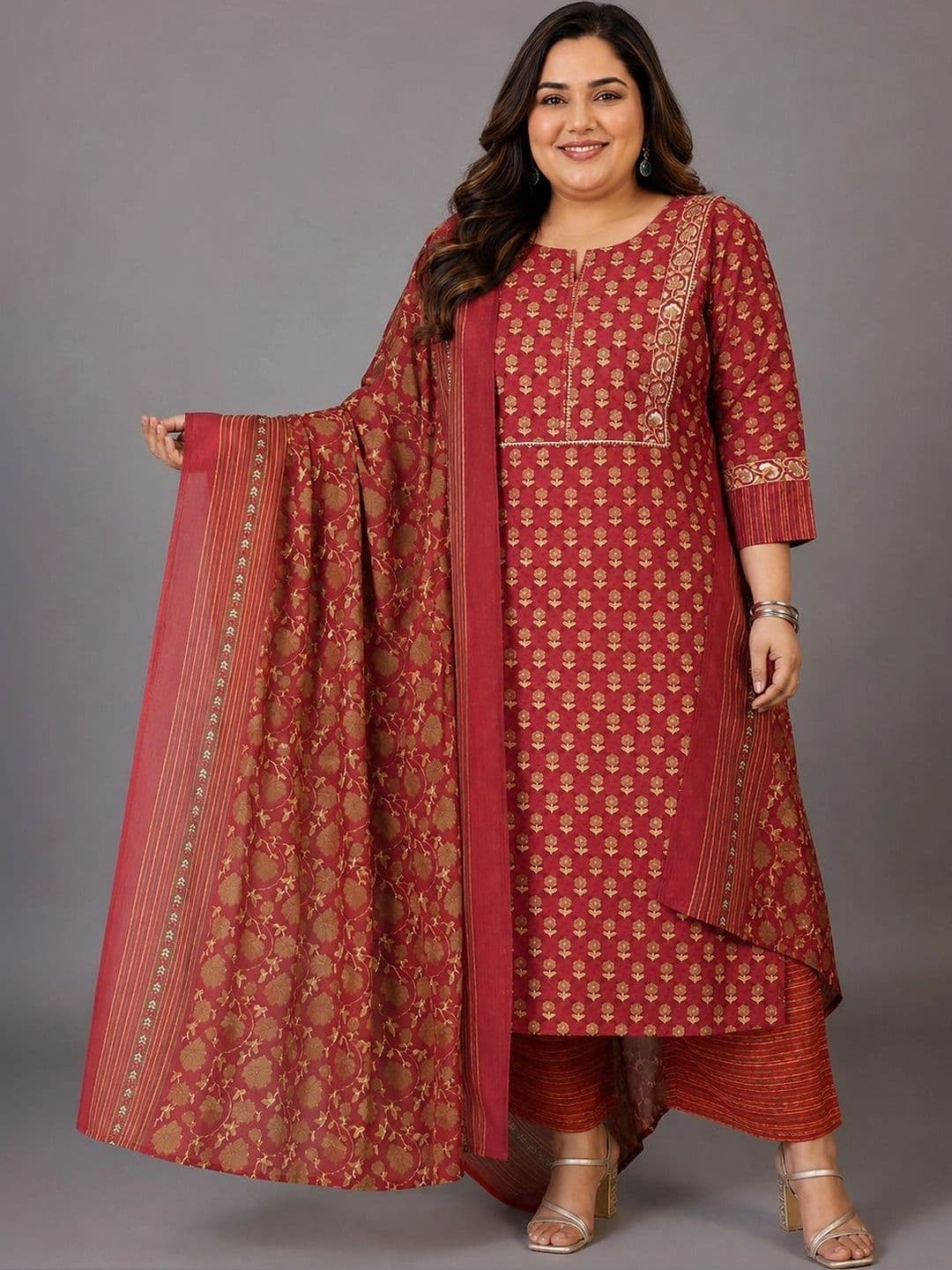 EXTRA LOVE BY LIBAS Women Printed Regular Pure Cotton Kurta with Palazzos & With Dupatta - view 1