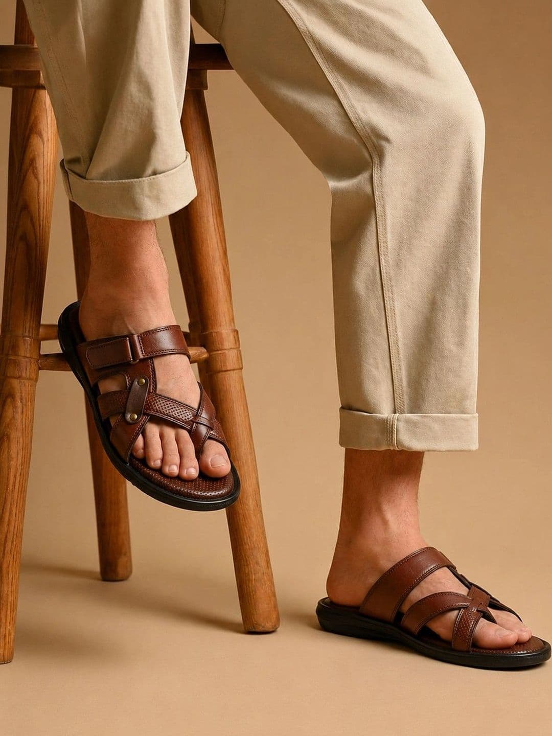 Zoom Shoes Men Textured Leather Comfort Sandals - view 1