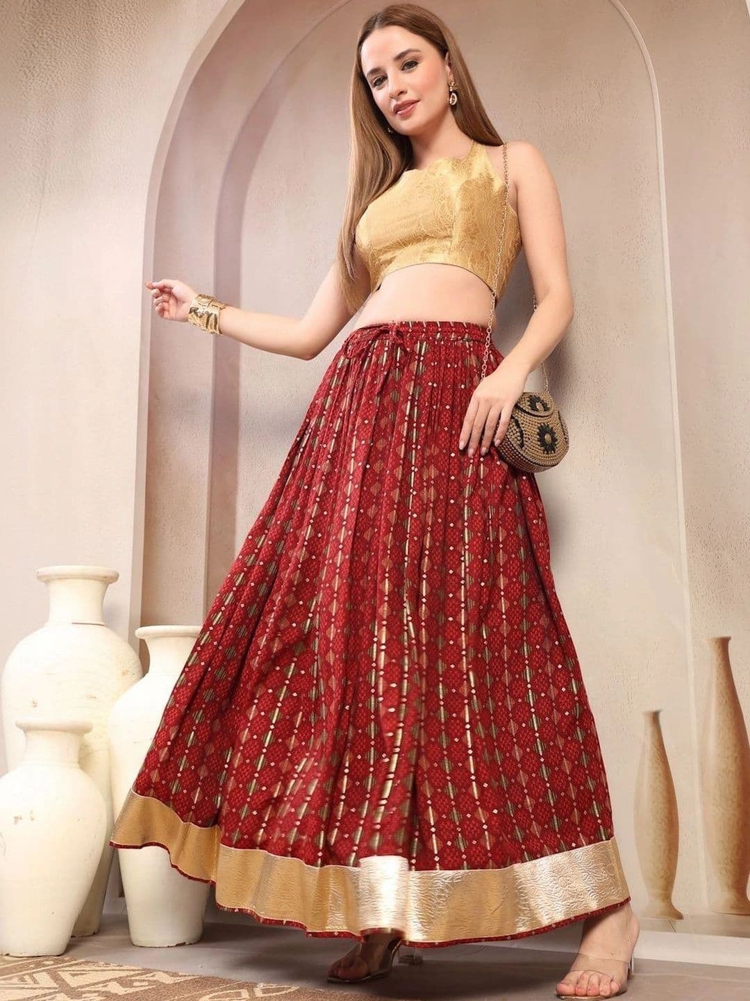 Anouk Women Geometric Printed Cotton Maxi Flared Skirt - view 1
