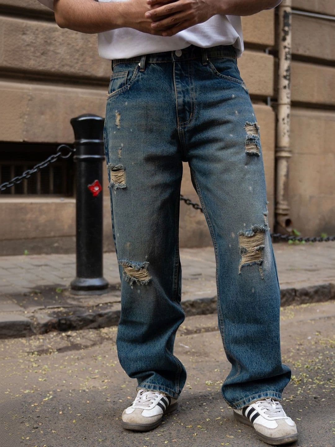 Powerlook Vintage Blue Highly Distressed Light Fade Mid-Rise Jeans - view 1