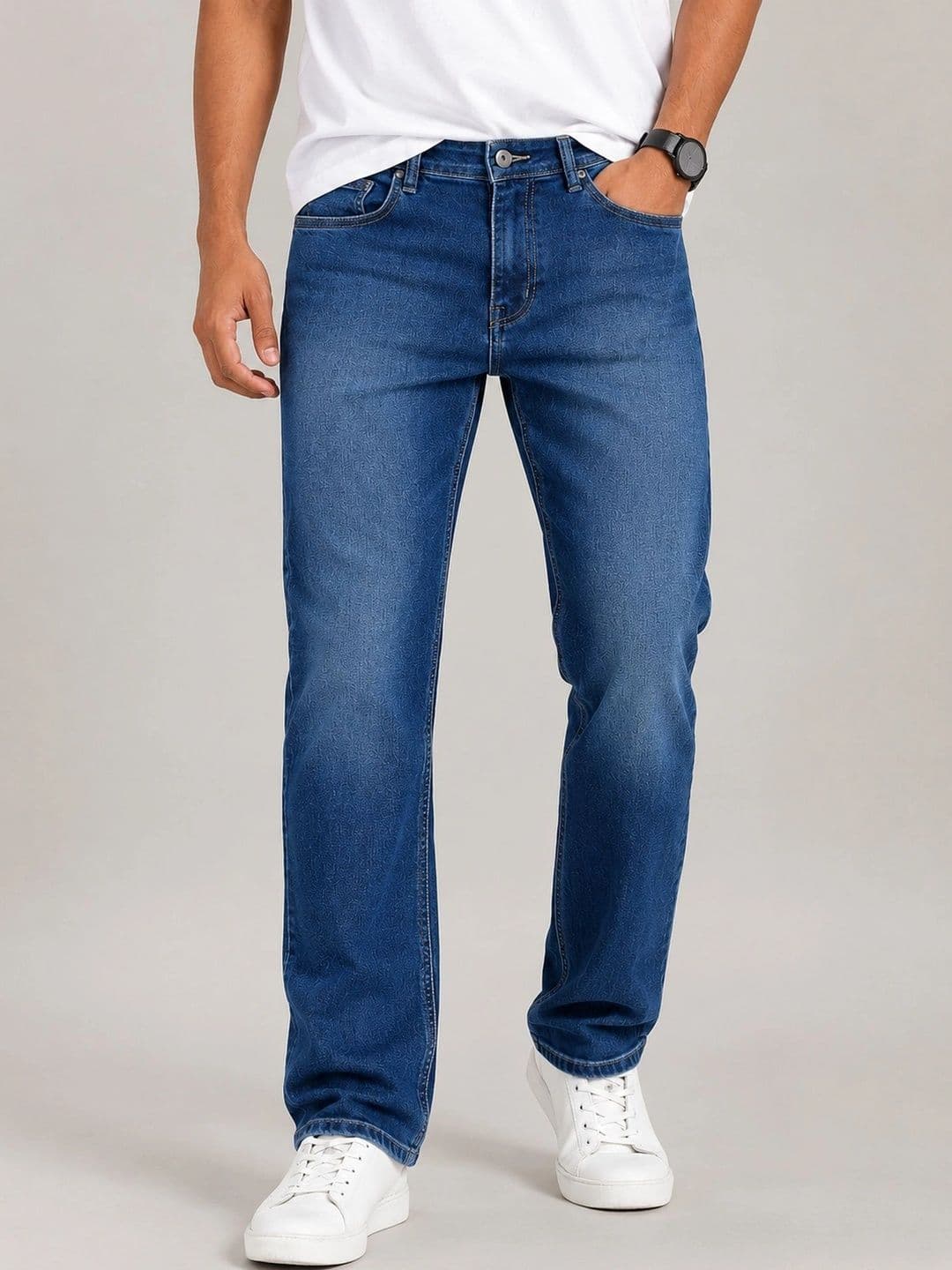 Denimora Men Straight Fit Mid-Rise Light Fade Stretchable Jeans - view 1
