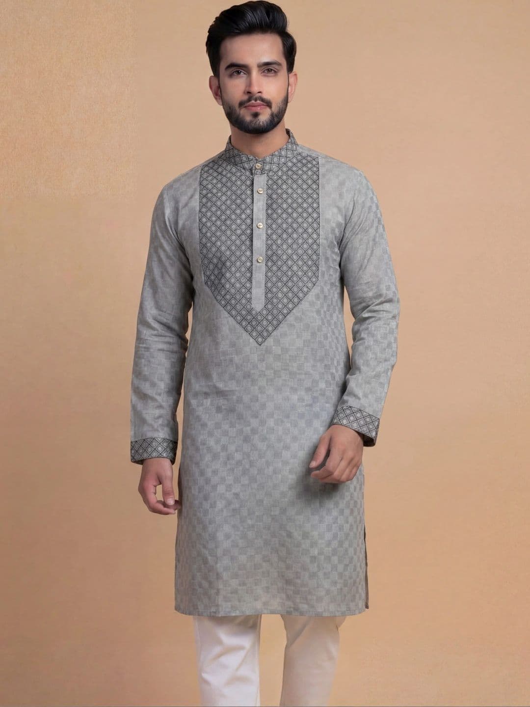 Tibra Collection Men Thread Work Dobby Kurta - view 1