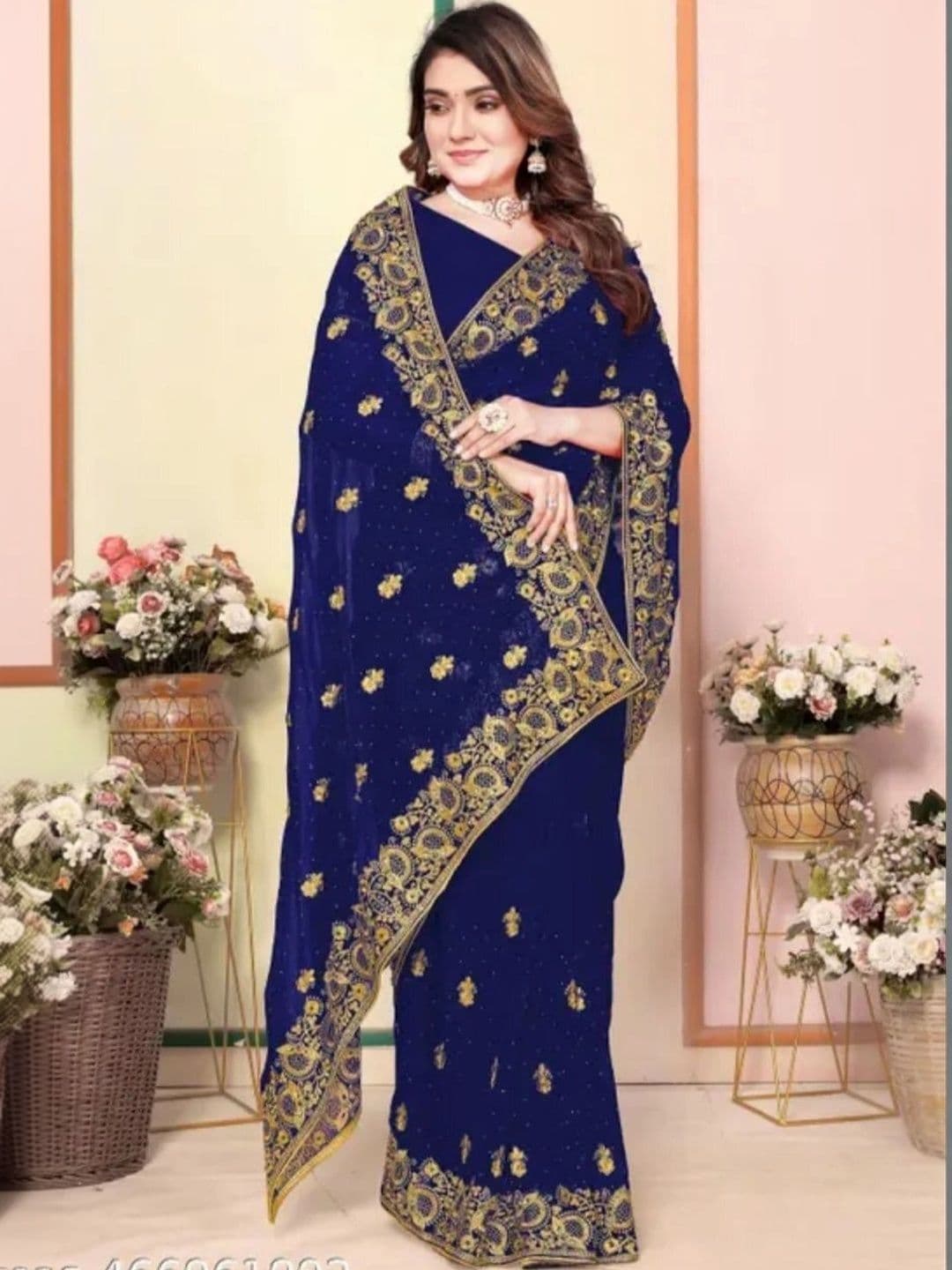 GALANI ENTERPRISE Floral Embroidered Net Saree - view 1