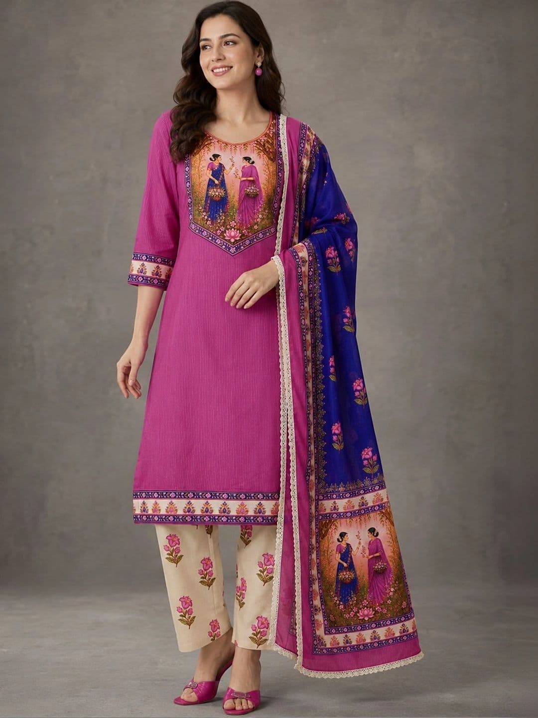Anouk Women Ethnic Motifs Printed Regular Pure Cotton Kurta with Trousers & With Dupatta - view 1