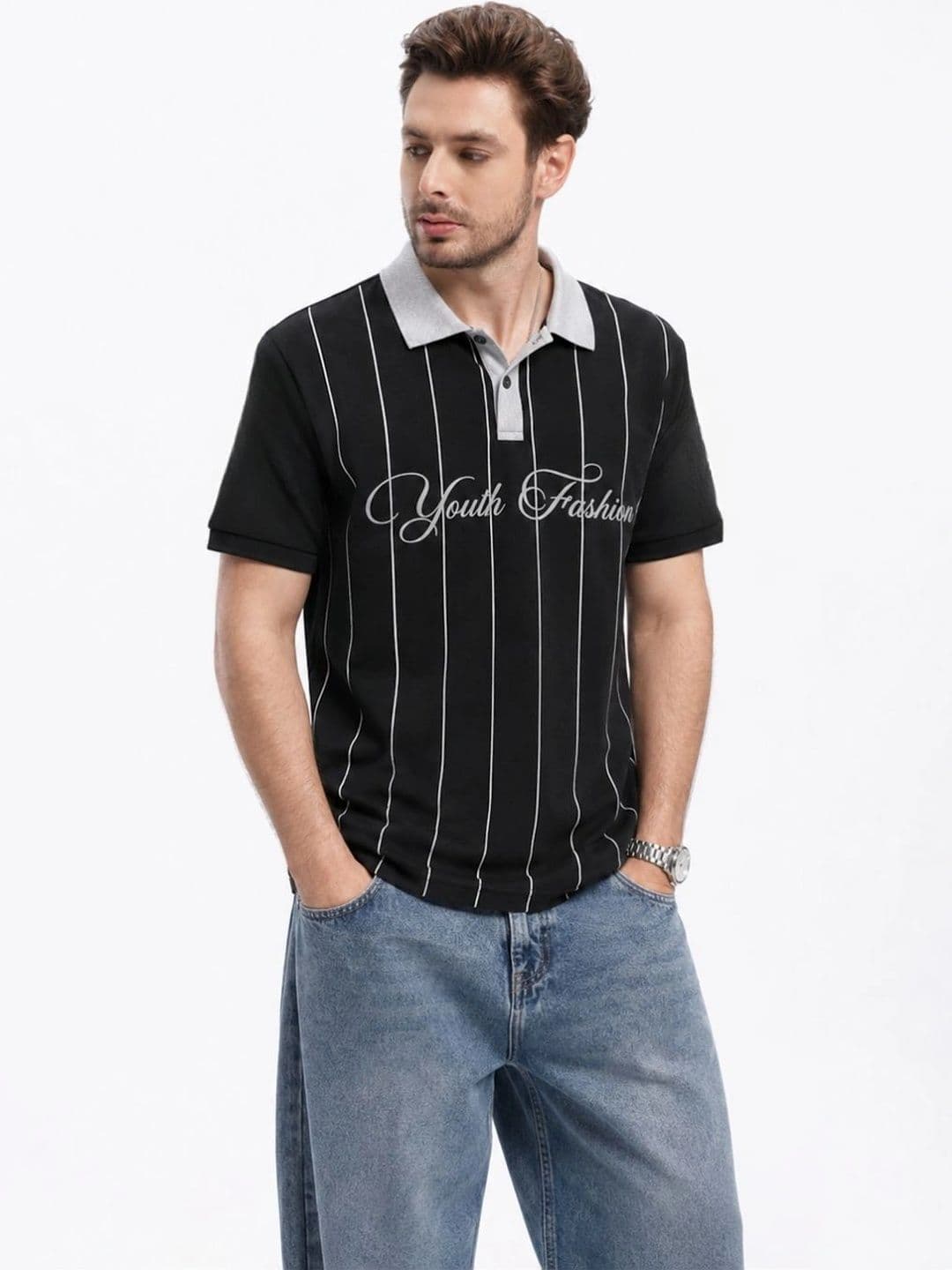 Moda Rapido Men Typography Striped Polo Collar T-shirt - view 1