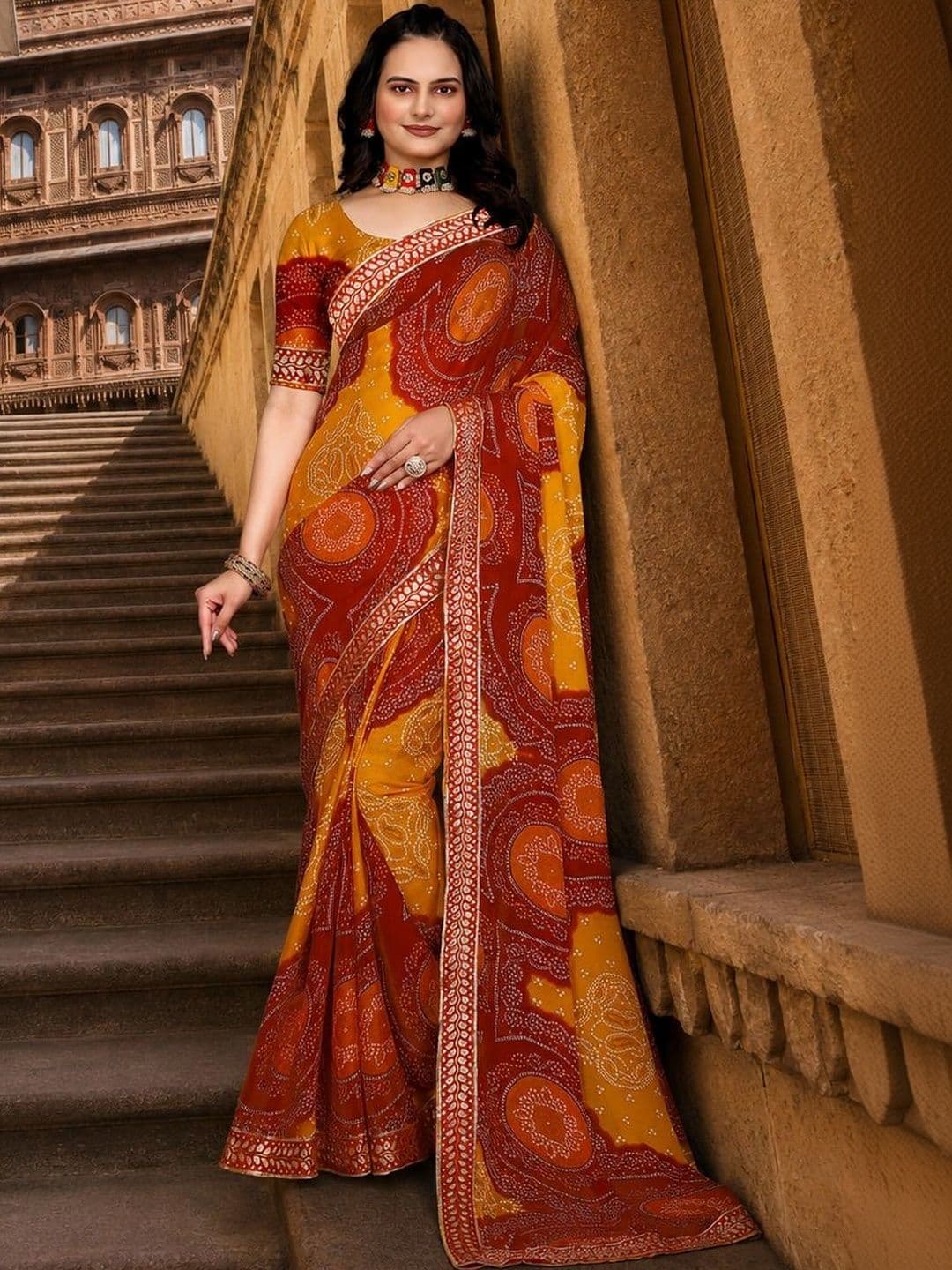 KANURIKAA Bandhani Poly Georgette Bandhani Saree - view 1