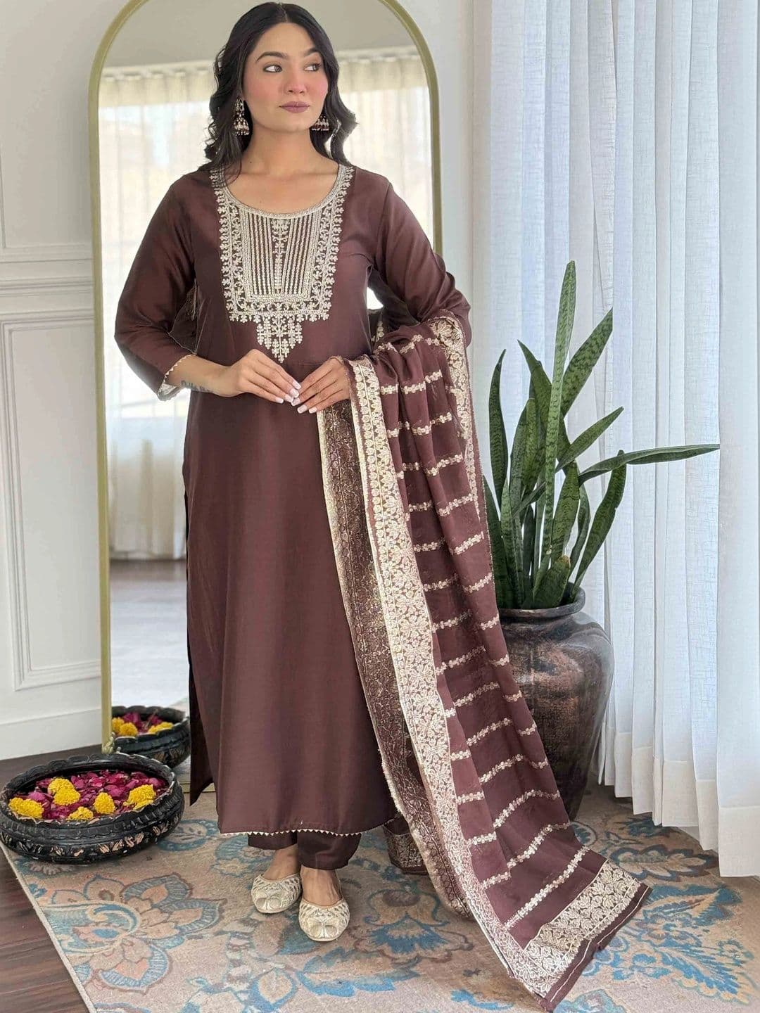 KALINI Women Embroidered Kurta Set With Dupatta - view 1