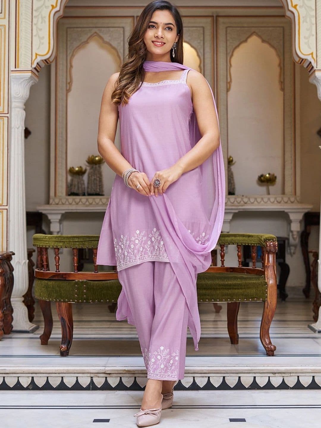 SZN Women Ethnic Motifs Embroidered Regular Thread Work Kurta with Trousers & With Dupatta - view 1