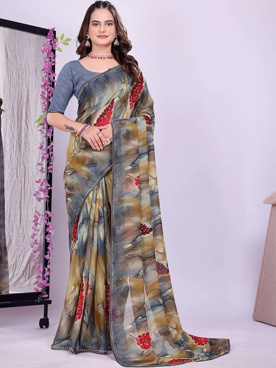 KANURIKAA Floral Printed Bandhani Saree - view 1