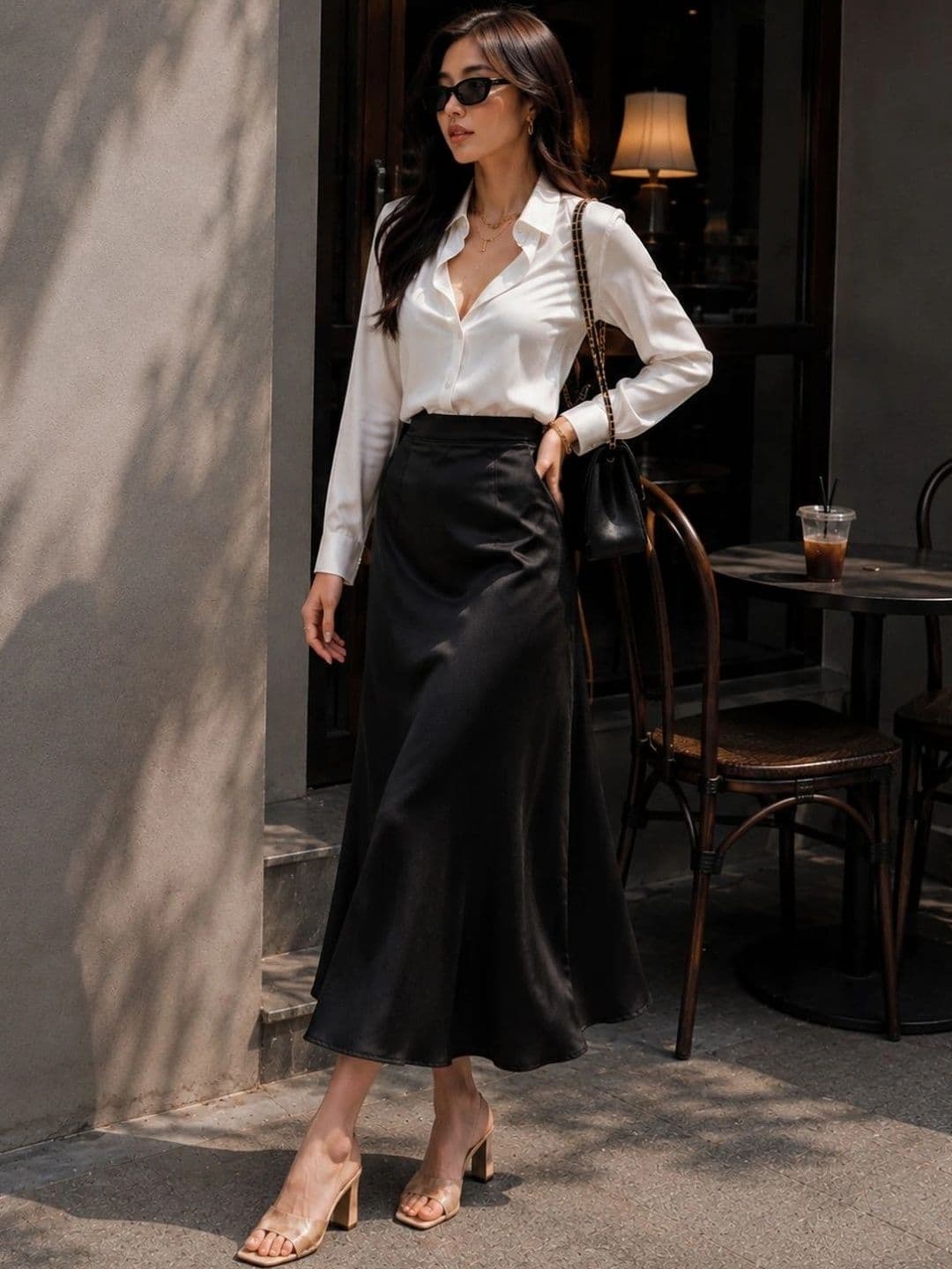 STREET 9 A-Line Midi Satin Skirt - view 1