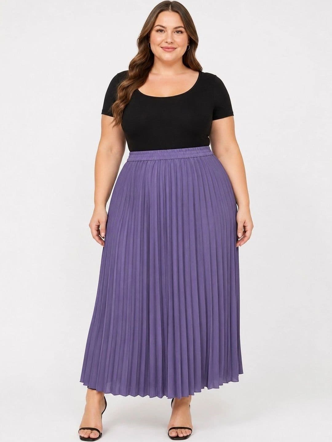 U&F Beyond Women Crepe Accordion Pleated Midi Flared Skirt - view 1