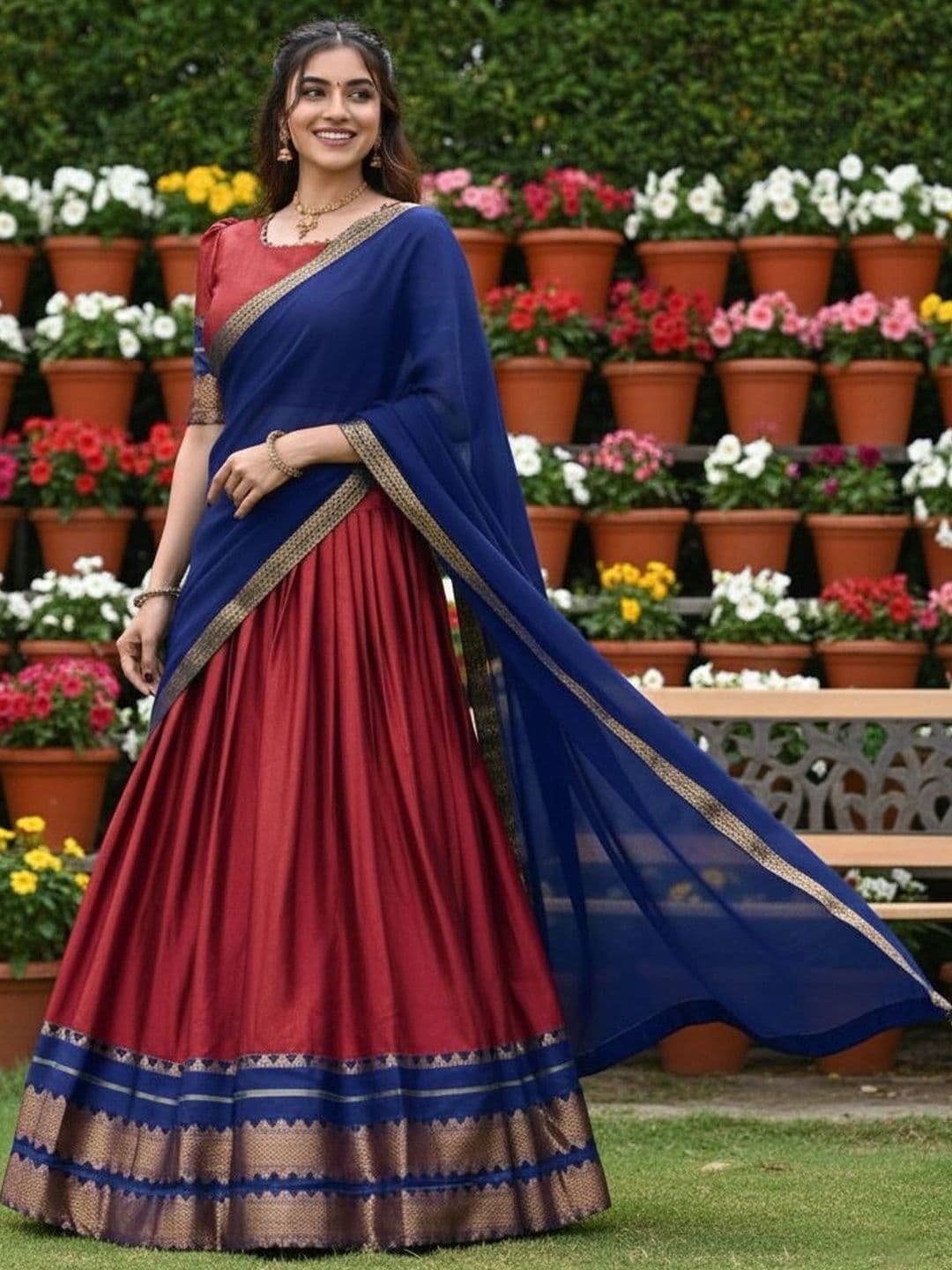 HERE&NOW Embroidered Ready to Wear Lehenga & Blouse With Dupatta - view 1