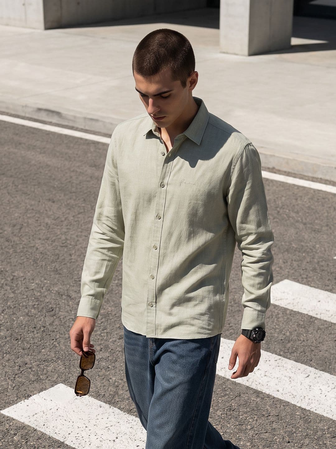 FCUK Relaxed Fit Spread Collar Cotton Linen Casual Shirt - view 1