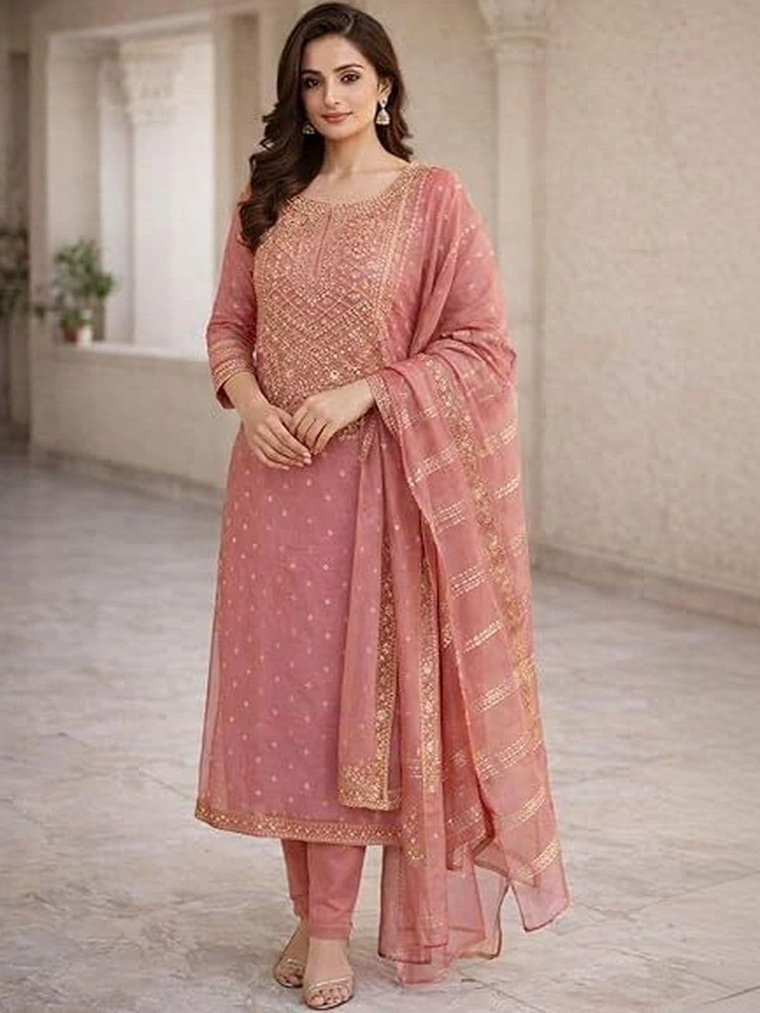 THE ASSTAG Embroidered Semi-Stitched Dress Material - view 1