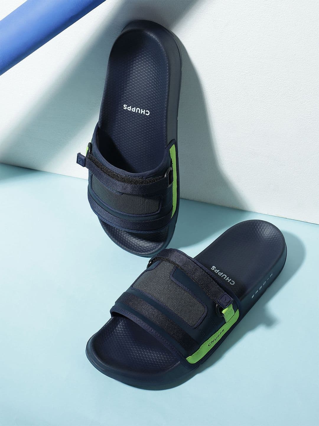 CHUPPS Men Navy Neon Rebel Ergo-X Orthopedic Sliders - view 1