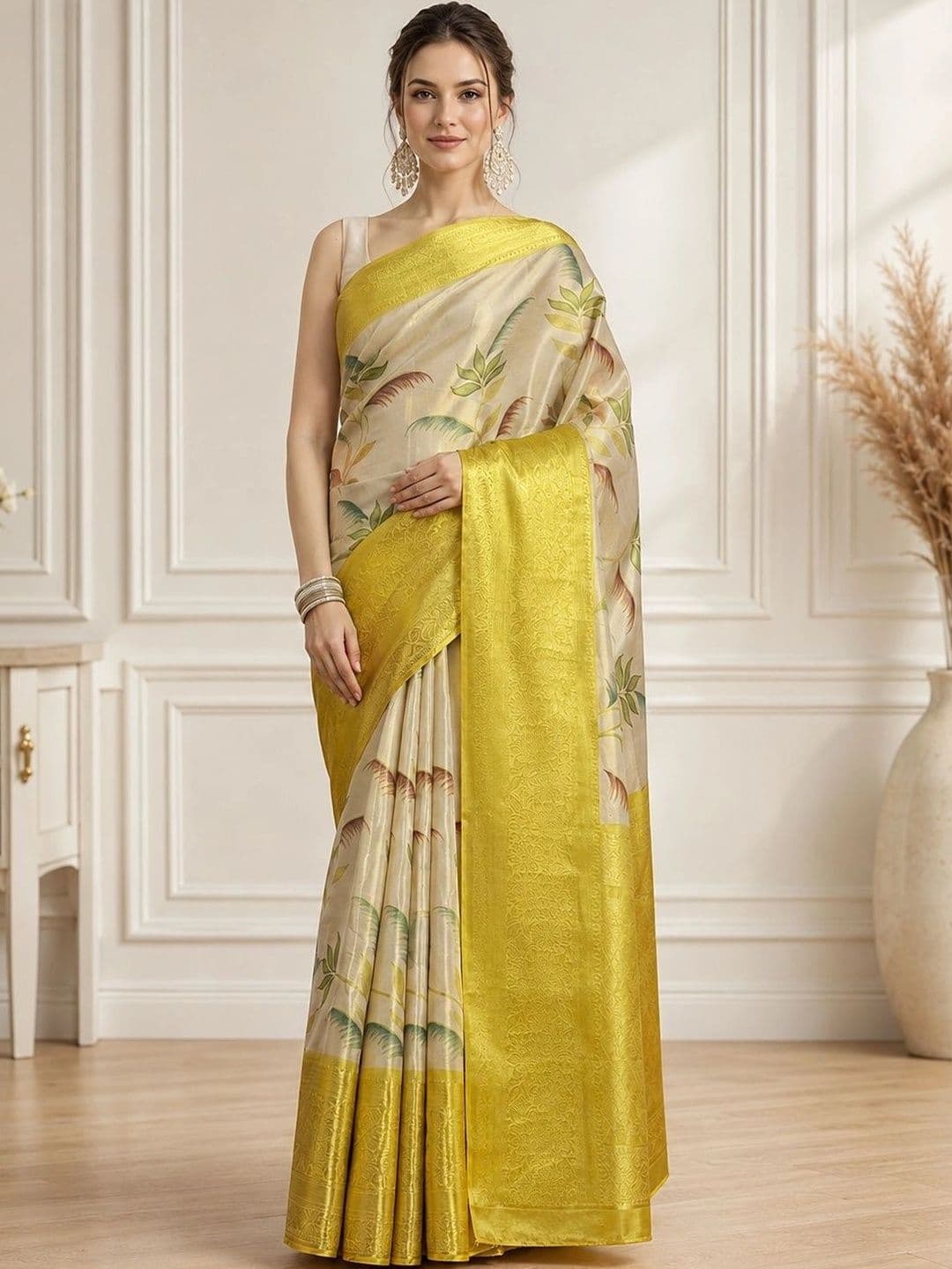 DIVASTRI Floral Zari Silk Cotton Designer Kanjeevaram Saree - view 1