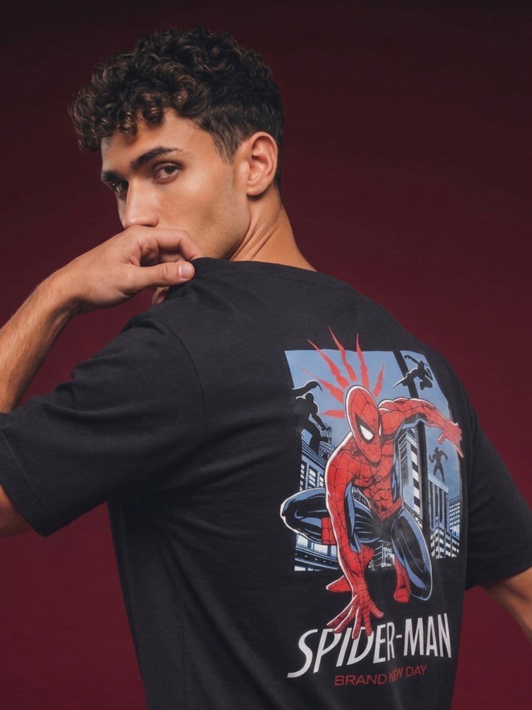 glitchez Spider-Man Printed Drop-Shoulder Sleeves Relaxed Fit T-shirt - view 1