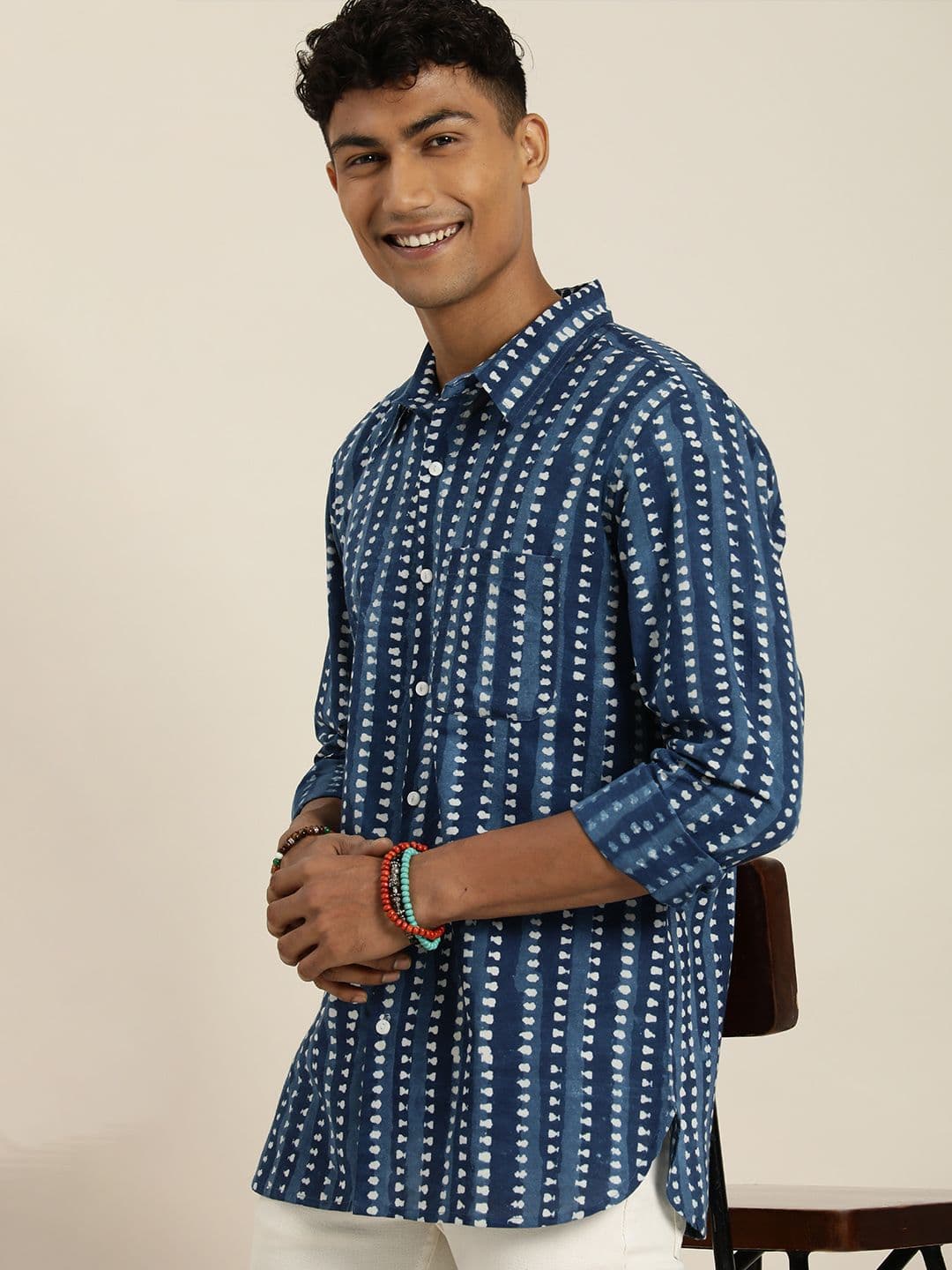 Taavi Men Comfort Organic Indigo Hand Block Printed Pure Cotton Casual Shirt - view 1