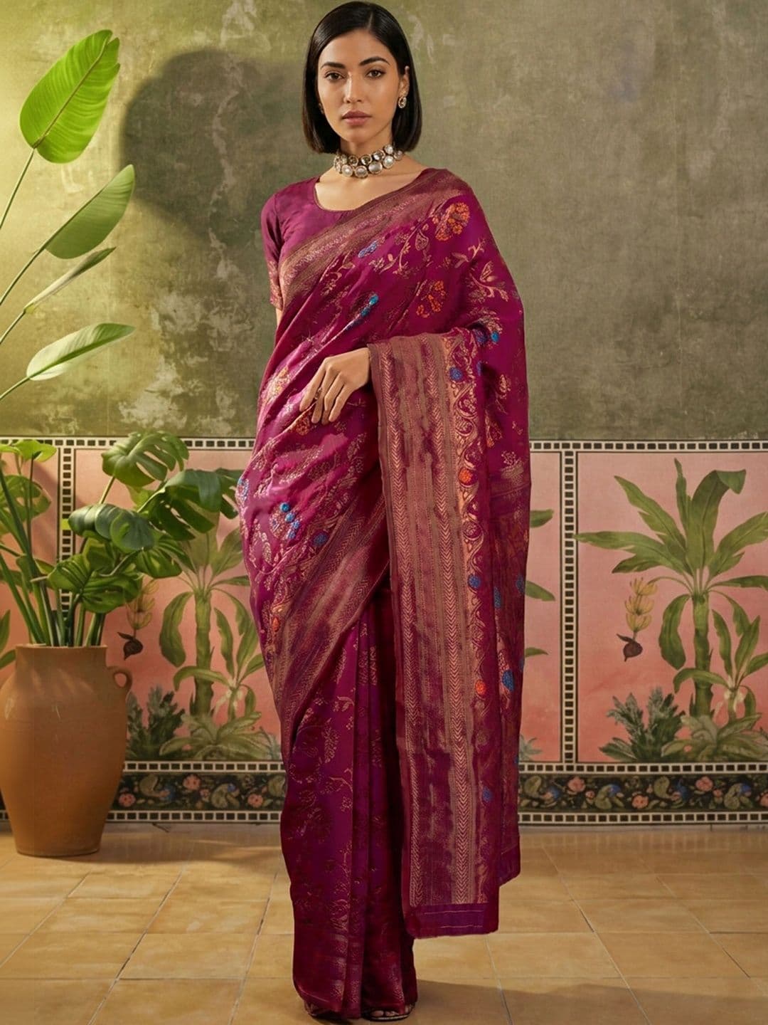 Sangria Woven Design Zari Silk Blend Designer Banarasi Saree - view 1