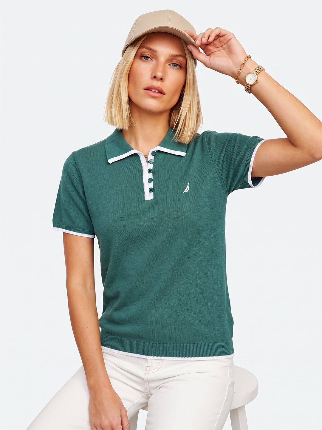 Nautica Knitted Polo Collar T-shirt - view 1